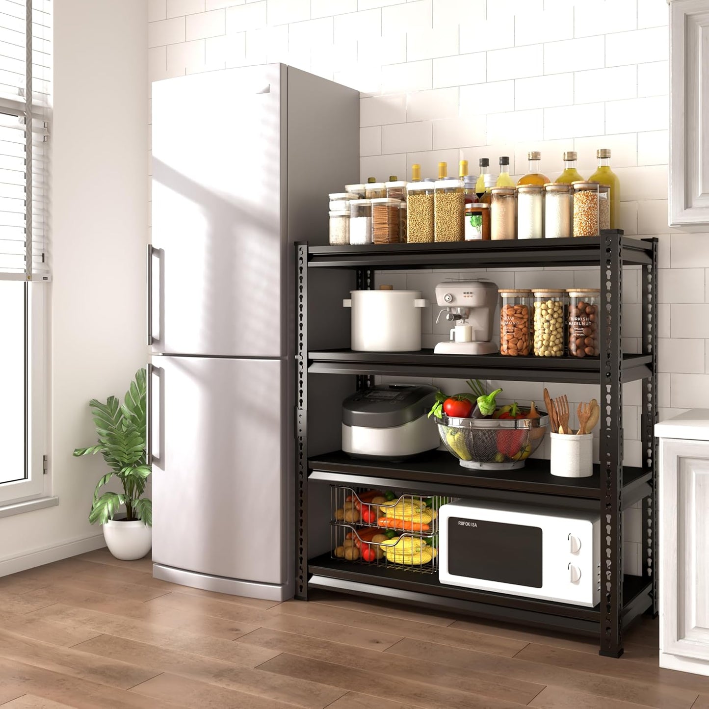 48" W Garage Shelving Heavy Duty，2000LBS Loads Adjustable Garage Storage Shelves, 4-Tier Metal Shelving Units and Storage Racks Heavy Duty, 48”W x 16”D x 72”H，Black