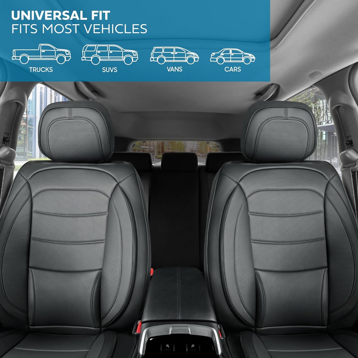 Elite Edition Faux Leather Seat Covers for Cars, Trucks, & SUV - 2 Charcoal Car Seat Covers for Front Seats - Universal Fit Car Accessories Automotive Interior Protector for Most Vehicles