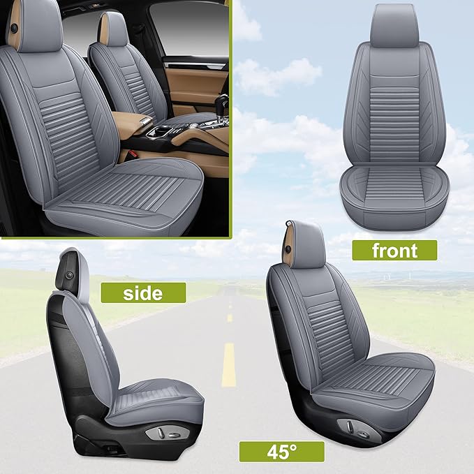 AOOG Leather Car Seat Covers, Leatherette Automotive Seat Covers for Cars SUV Pick-up Truck, Non-Slip Vehicle Car Seat Covers Universal Fit Set for Auto Interior Accessories, Full Set, Gray