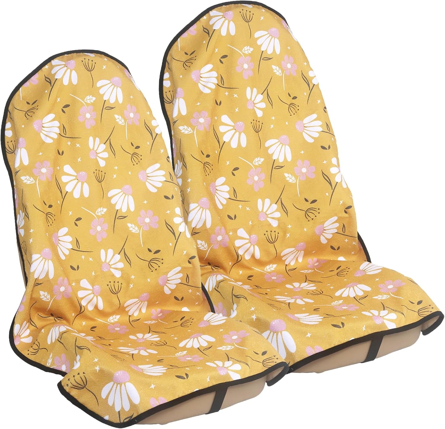 Car Seat Cover Protector Front Seats,for Gym Workout,Running,Swimming,Beach and Hiking,Waterproof Sweat Towel Bucket Seat Covers for Cars SUV Trucks (Chamomile and Yellow, 2Pcs)