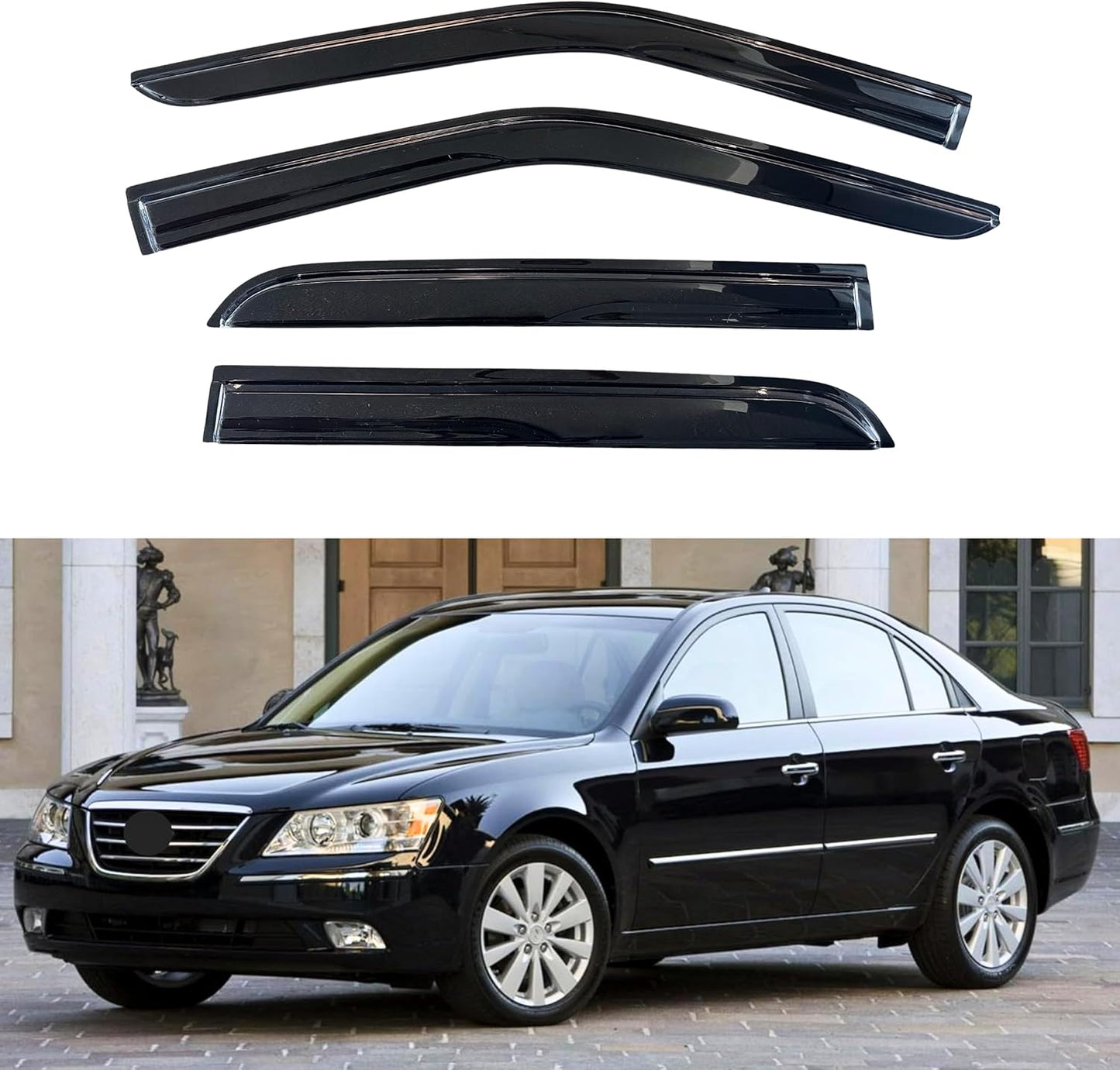 KPY Window Visor Compatible with Hyundai Sonata 2005-2010 (Old Body Mugen Style), 4PC Rain Guard Side Window Vent Deflectors Tape-On Mugen Style, 2005 2006 2007 2008 2009 2010