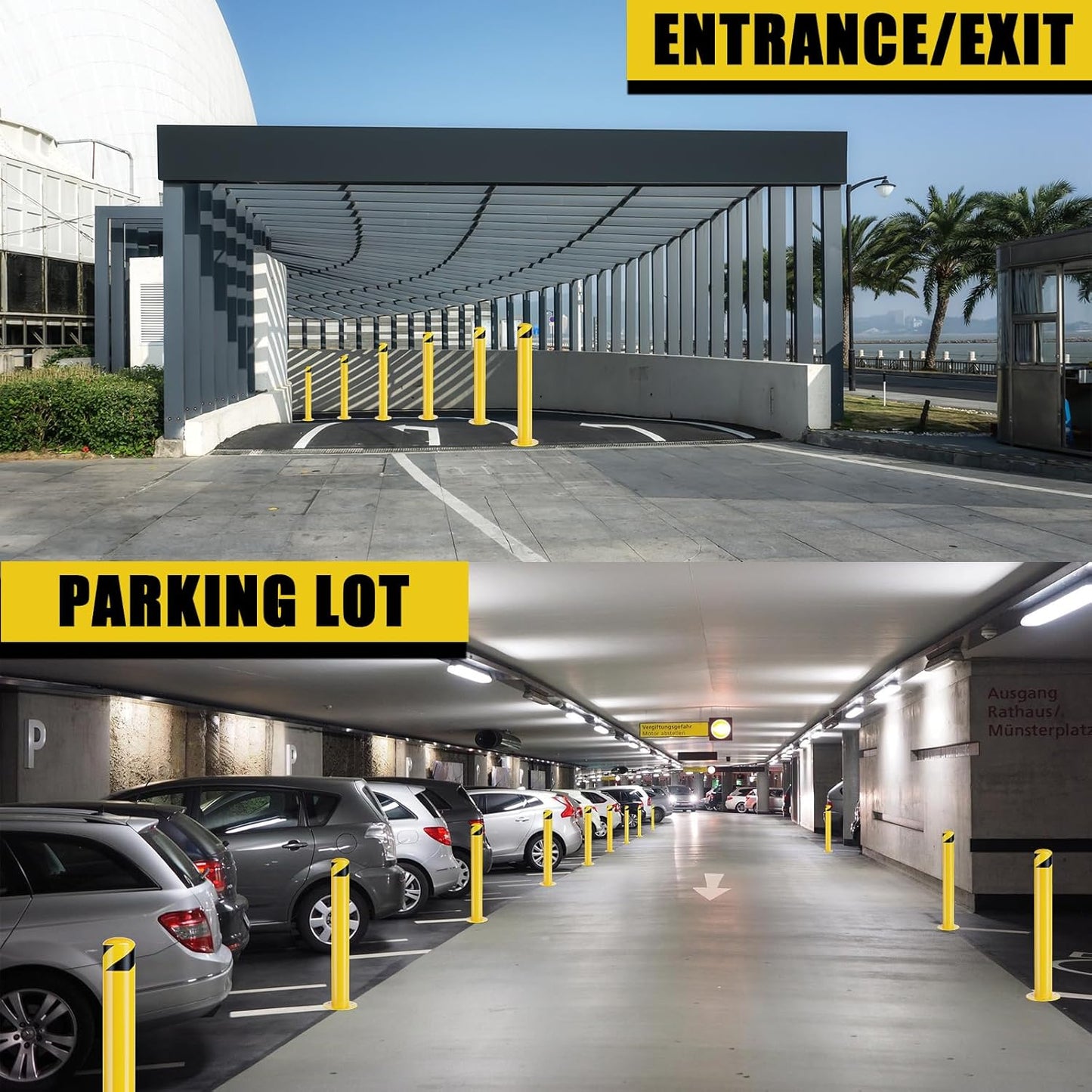 Parking Bollard Post, Bollards Steel 36 inch, 4.5 Inch Diameter Bollard Covers, Yellow Powder Coated Safety Parking Barrier Post, for Traffic Sensitive Areas (36inch 4Pack)