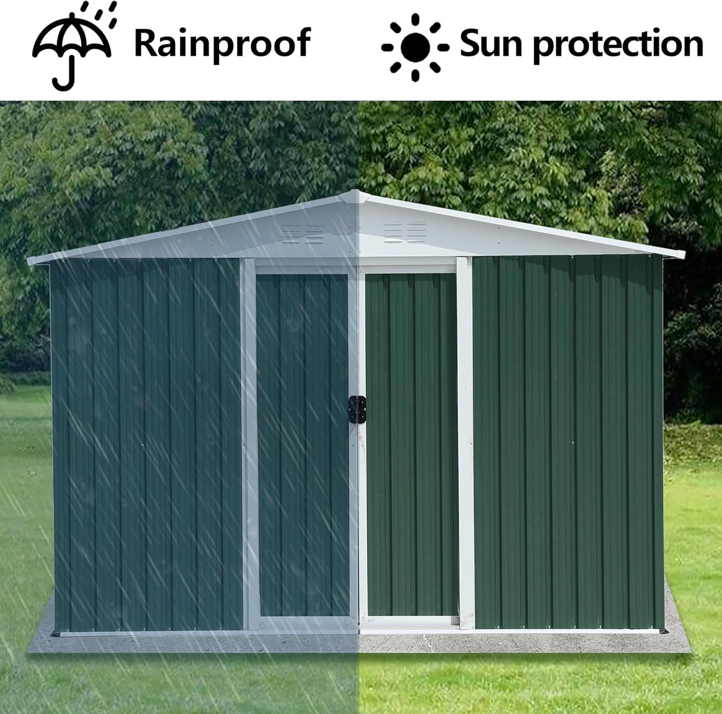 6x8 FT Outdoor Storage Shed, Metal Garden Shed with Lockable Sliding Doors, Outside Tool Shed with Sloped Roof & 4 Air Vents, Waterproof Storage Building for Backyard, Patio, Lawn, Green
