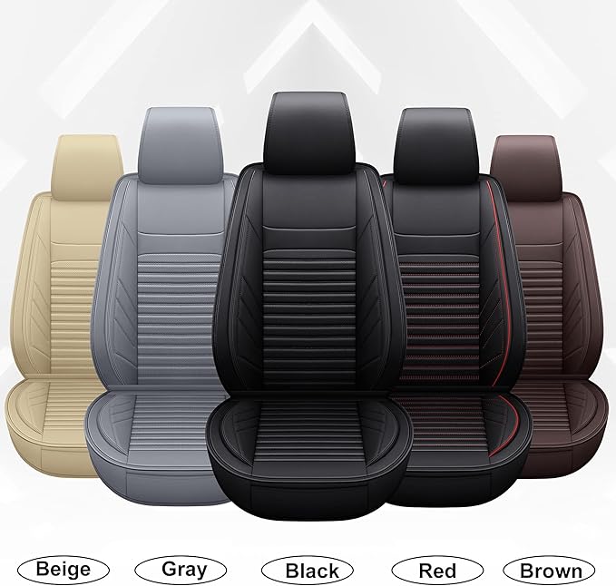 AOOG Leather Car Seat Covers, Leatherette Automotive Seat Covers for Cars SUV Pick-up Truck, Non-Slip Vehicle Car Seat Covers Universal Fit Set for Auto Interior Accessories, Front Pair, Black