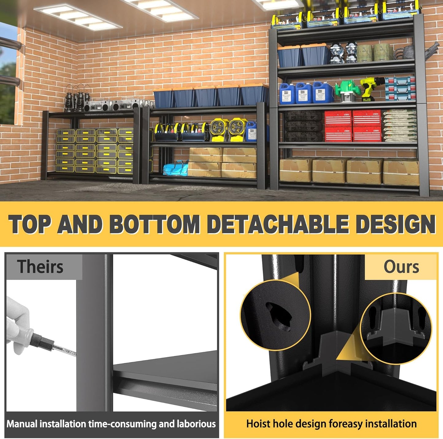 76" H x 60" W x 24" D 5-Tier Heavy Duty Garage Shelving Unit, 3000 LBS Capacity Metal Storage Rack,Adjustable Steel Shelves for Garage, Warehouse, Basement, Pantry, Workshop.4 Pack