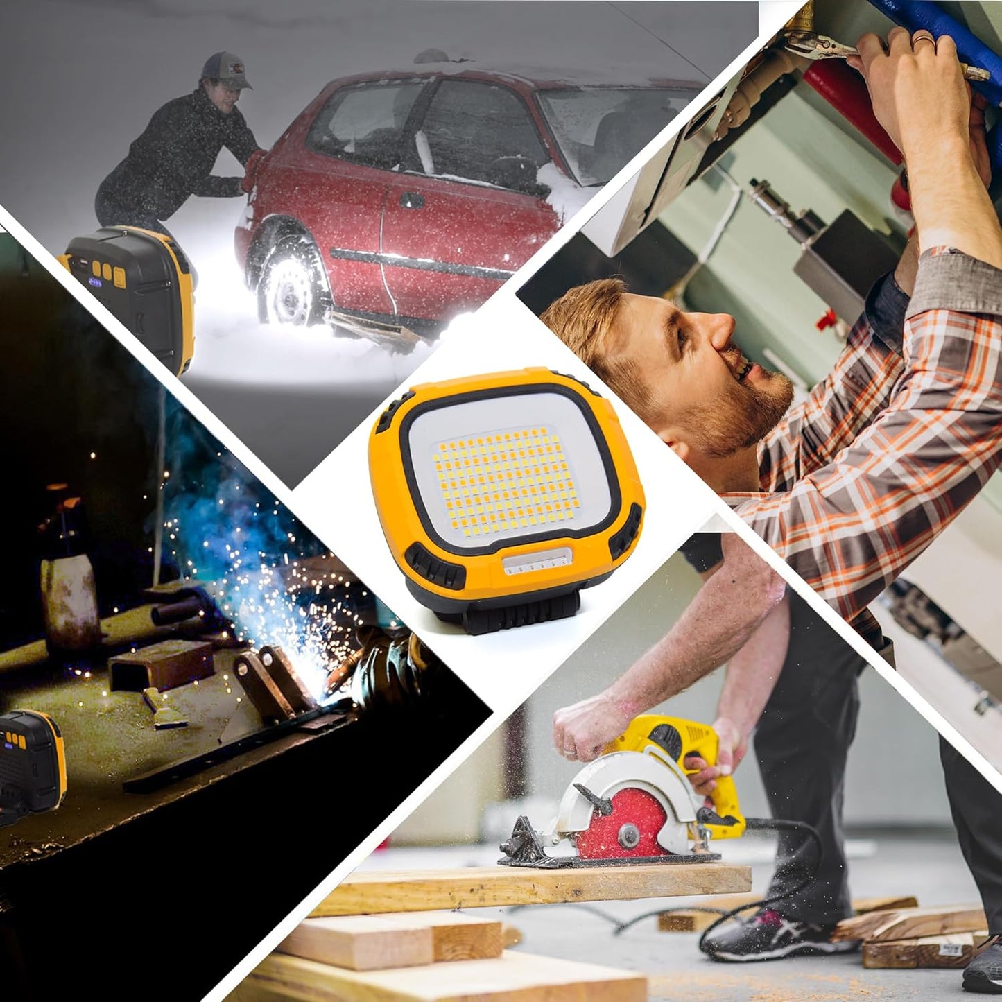 2 Pack Magnetic Work Light Rechargeable 5000Lumens, LED Flood Light with 4 Brightness & 4 Color, 36 Hours Runtime, USB-A Output & Waterproof for Car Repair, Construction, Emergency, Garage, Hurricane