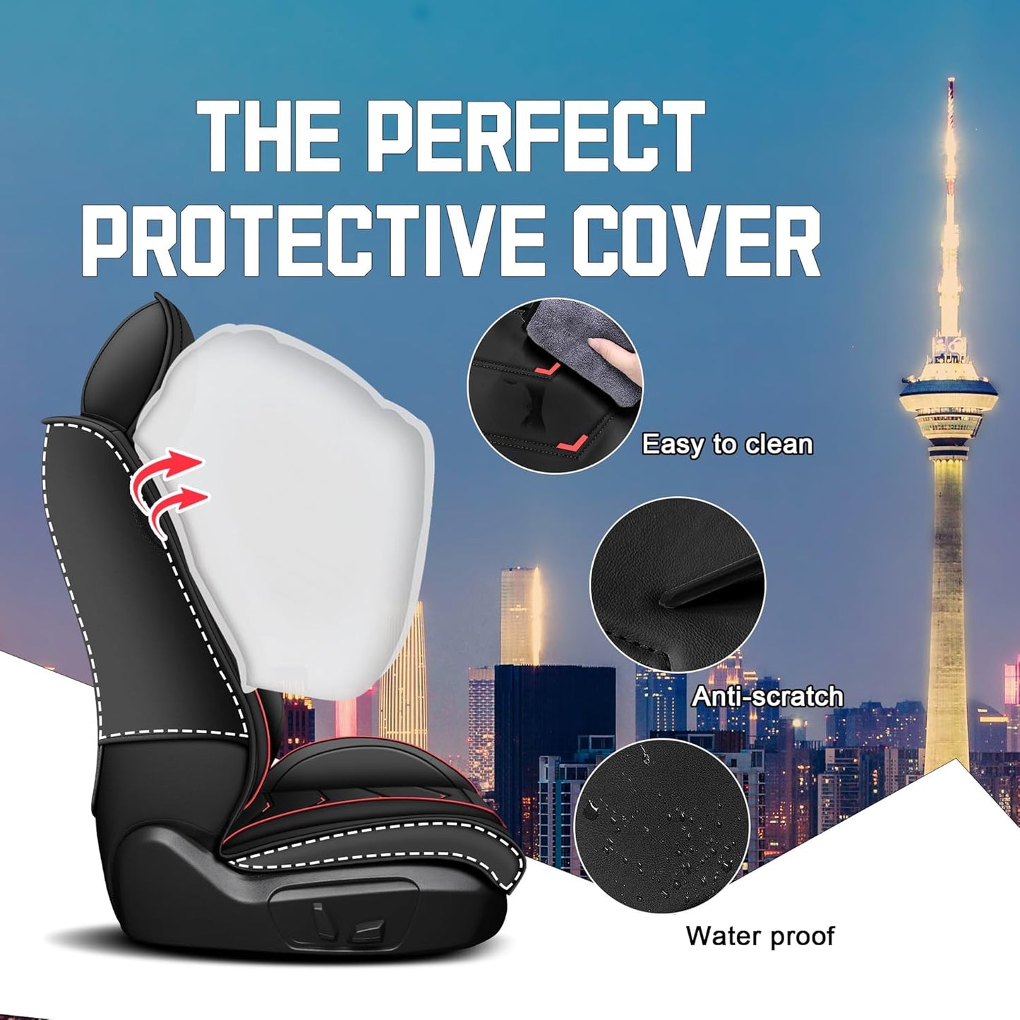 Car Seat Covers for Chrysler Pacifica 2004-2025, Stylish Sport Seat Cover, Premium Nappa Leather Car Seat Cover. Automobile Seat Covers Sets.(Standard 2 Seats/Black)