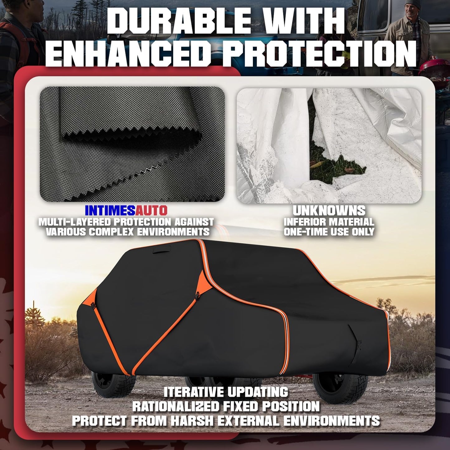 125 Inch UTV Cover for Polaris Ranger RZR, Can-Am Defender Maverick Commander, Yamaha Wolverine, Kawasaki Mule, Honda Pioneer, Black 600D Side by Side Cover Protection for 2-3 Seater UTV