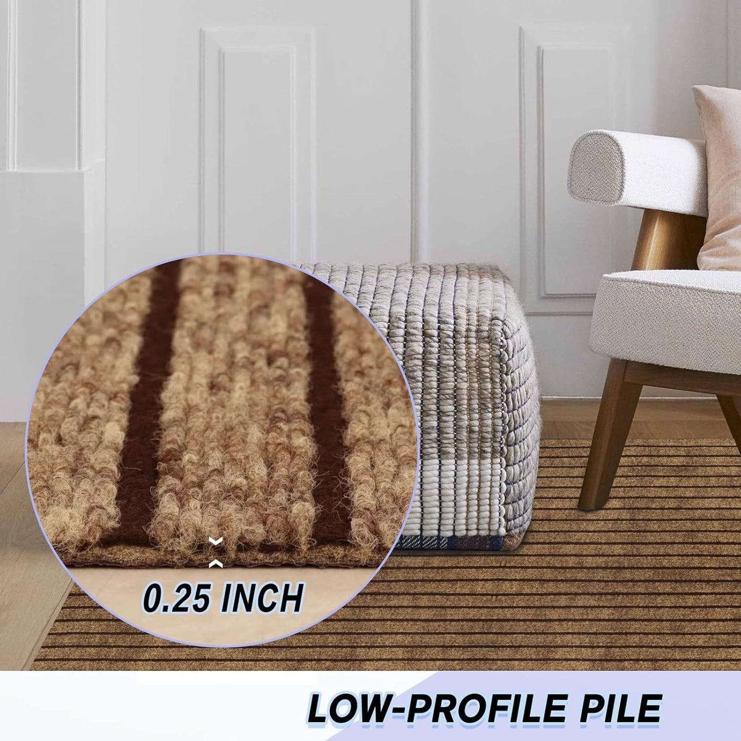 Custom Size Backed Non-Slip Area Rugs Runner, Easy Clean, Waterproof Runner Rugs for Hallway Entryway, Kitchen, Laundry, 3FT x 66FT, Brown Stripe