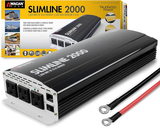 Wagan EL3724 2000W Slim Line AC to DC Power Inverter 2000W TrueRated Continuous 4500W Surge Power DC 12V to AC 110V Power Inverter with 3 AC Outlets and 2A USB Charging Port