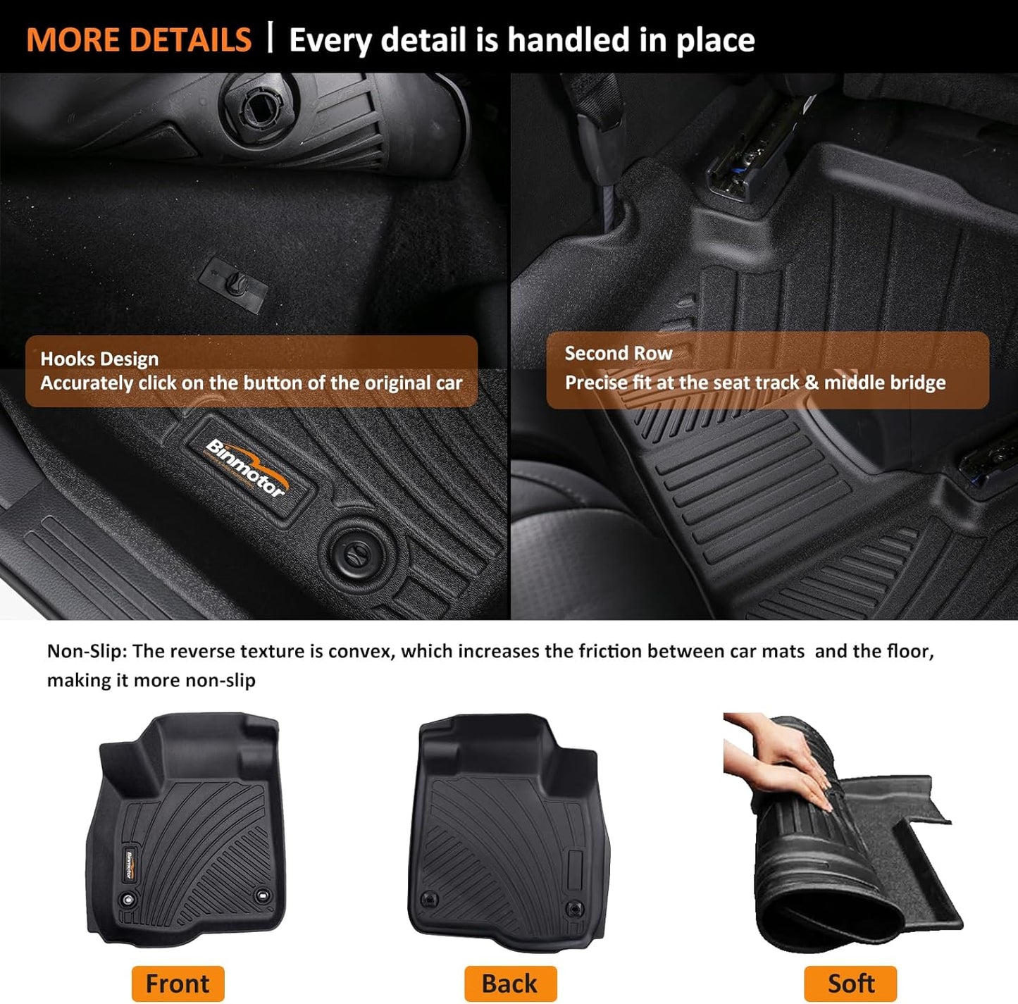 Binmotor-Custom Fit Floor Mats & Cargo Liner for Kia Seltos 2024 2025, All Weather Car Floor Mat for Kia Seltos Accessories, TPE Rubber Liners Cargo Trunk Mat Trunk Liner-Black
