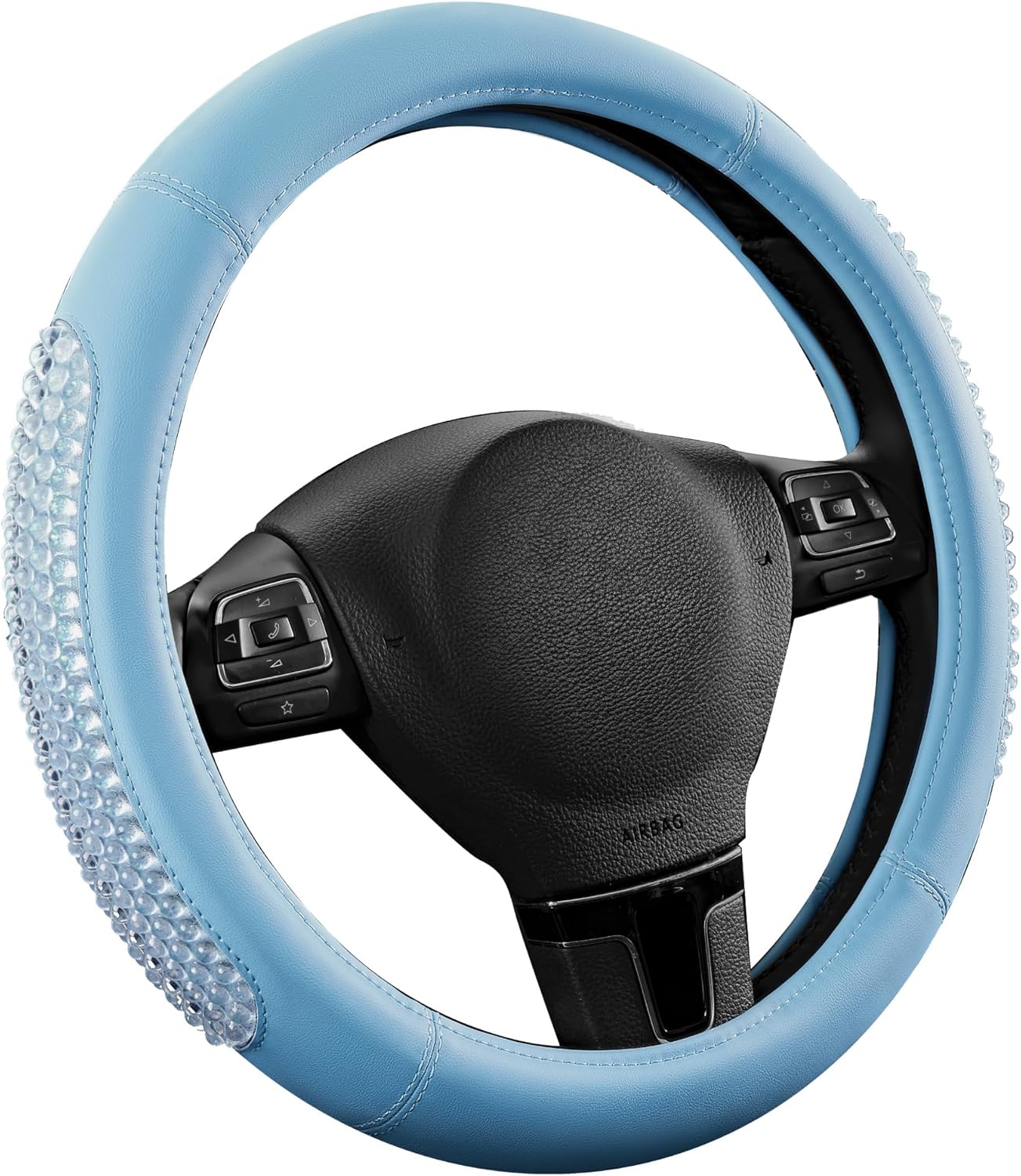 PIC AUTO Gel Particles Steering Wheel Cover, Blue Luxury Leather Car Steering Wheel Protector, Universal Fit 14.5"-15.5" Anti-Slip Car Interior Accessories for Girls & Womenn