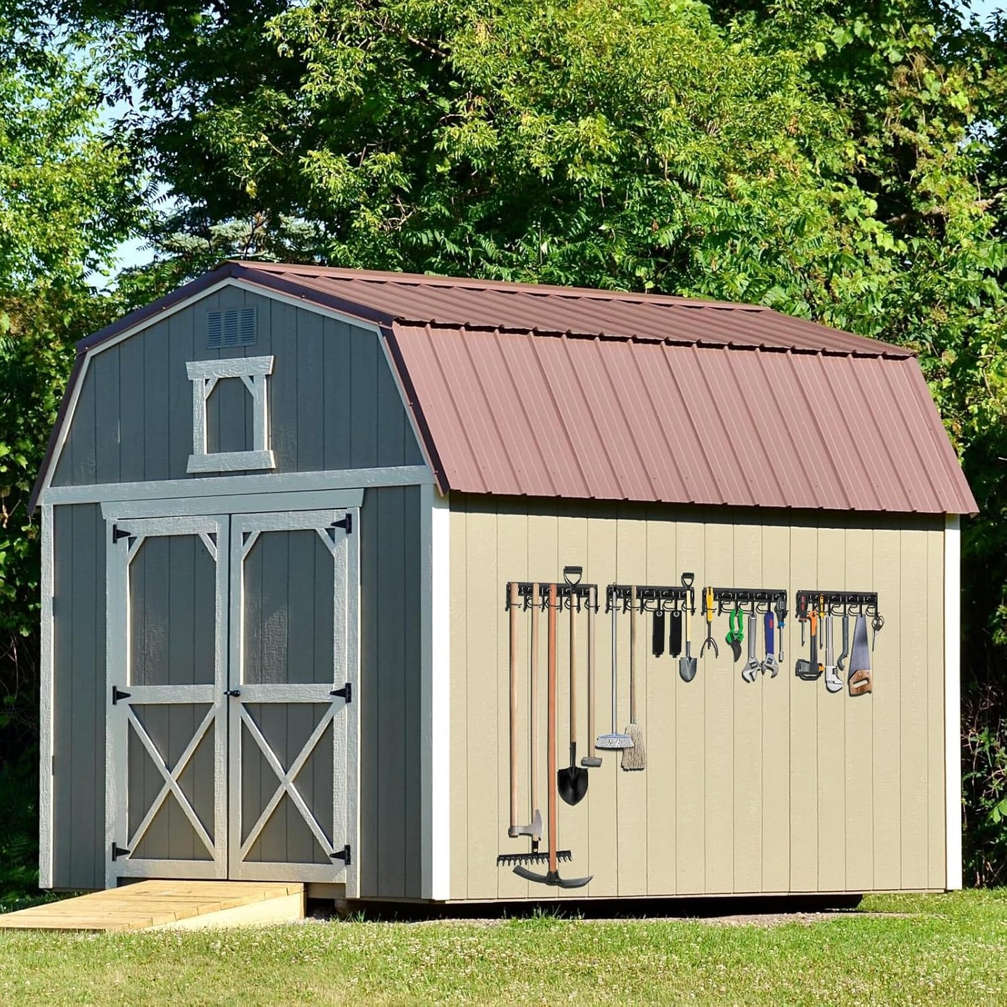 LEYU Metal Garage Tool Organizer Wall Mount, 4 Pack Garden Tool Organizer With Extension Cord Straps, Garage Organization Hooks and Hangers for Shed, Yard Storage, Wall Holder for Hanging Broom Mop