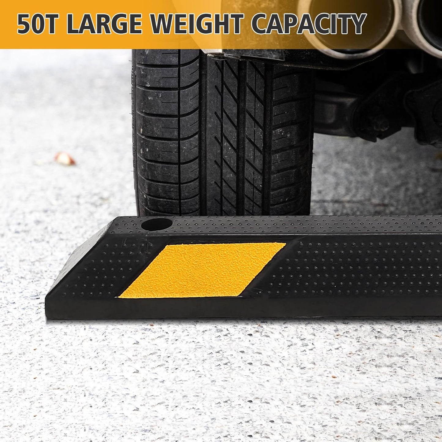 Heavy-Duty Rubber Parking Curb1 with 8 Reflective Strips - 72.8" Extra Wide Vehicle Stopper, 55,000 lb Capacity for Driveways, Garages & Commercial Lots (1 Pack)