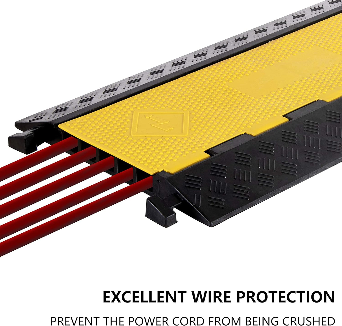 1 Pack Rubber Cable Ramp Hose Cable Protector Ramp 5 Channel 22000Lbs Load Capacity Traffic Speed Bump Wires Power Lines Extension Cord Cover for Indoor Outdoor