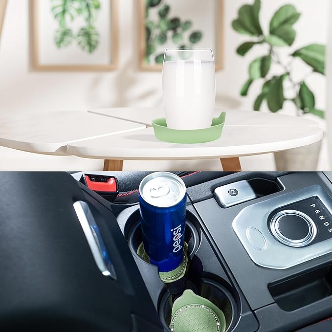 Amooca Car Cup Coaster Universal Non-Slip Cup Holders Bling Crystal Rhinestone Car Interior Accessories 2 Pack Tea Green