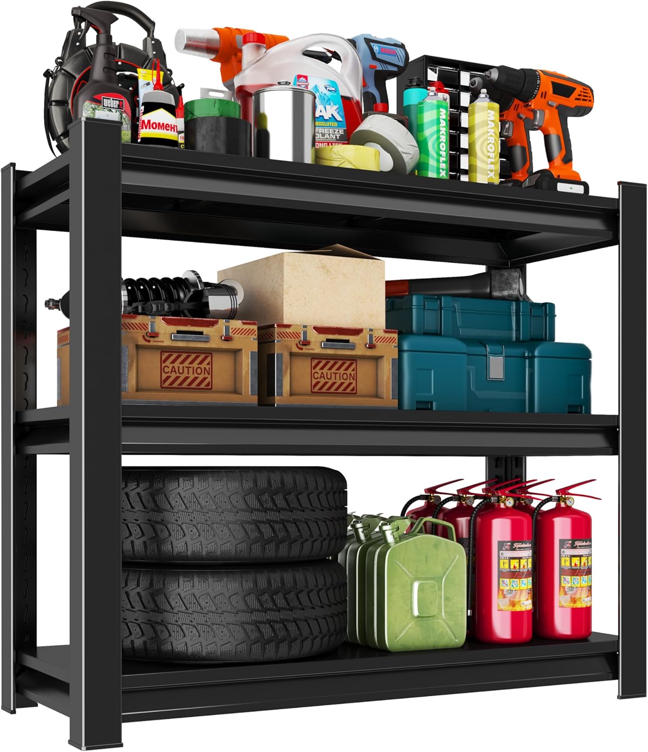 Garage Shelving Unit, 1200 lbs Load Capacity, Storage Shelves, Sturdy Steel Storage Shelf for Garage and Workshop, 32" H x 24" W x 14" D, Black