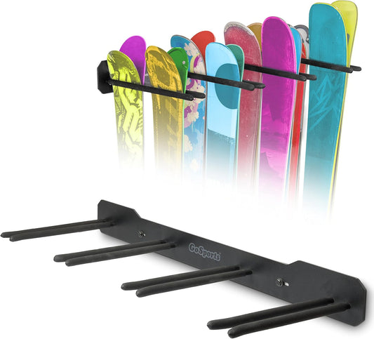 GoSports Wall Mounted Ski and Snowboard Storage Rack - 2 or 8 Ski Sizes