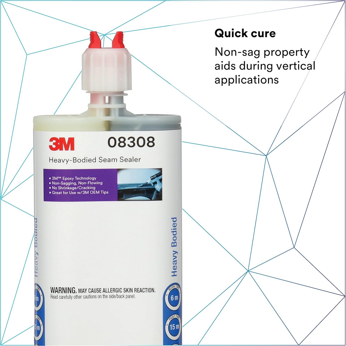 3M Heavy-Bodied Seam Sealer, 08308, Two-Part, Self-Mixing, Automotive Epoxy, 200 ml/6.75 fl oz Cartridge , Black