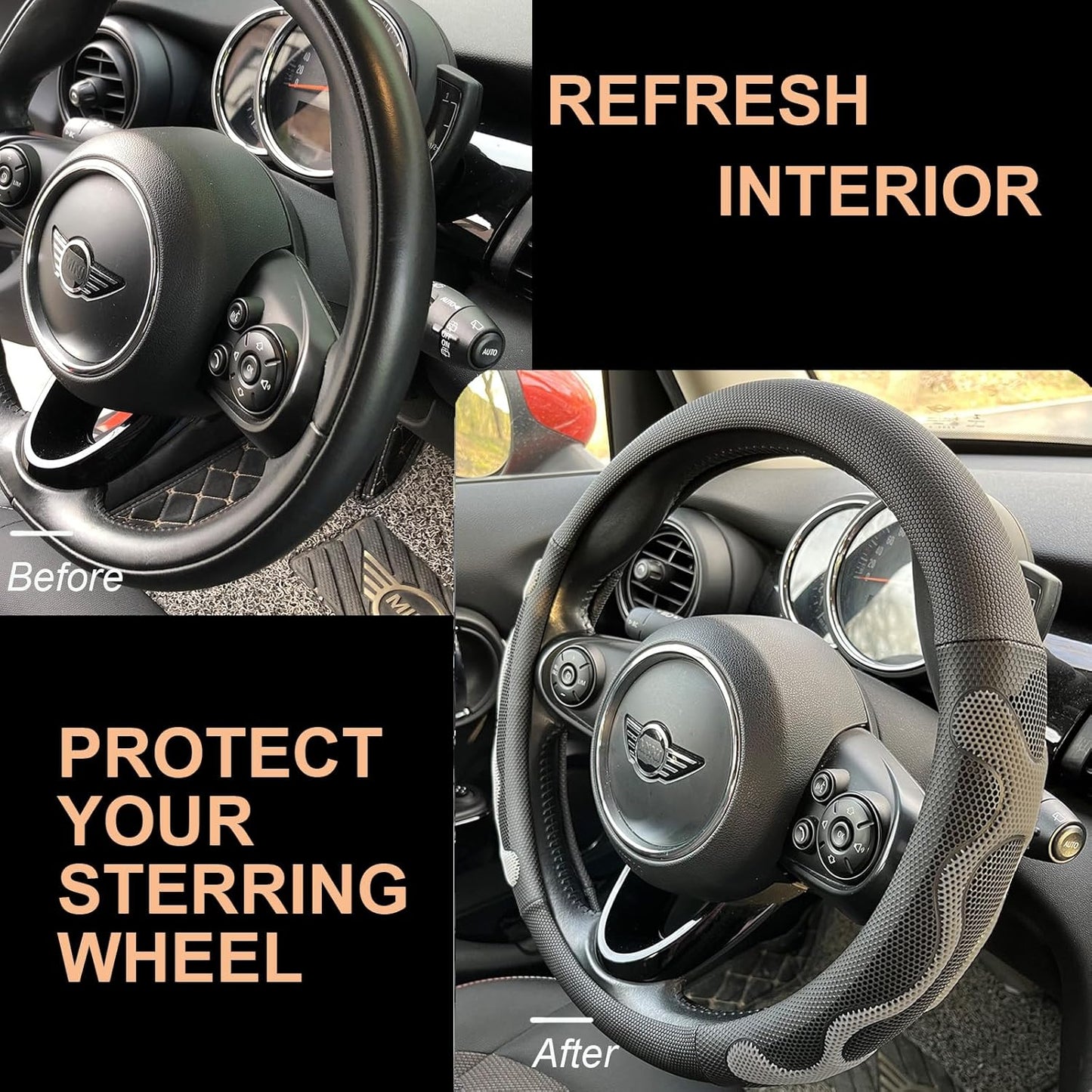 PINCTROT Large Size Comfy Grip Steering Wheel Cover, Anti-Slip Design, 15.5-15.75 Inch(Silicone Gray)