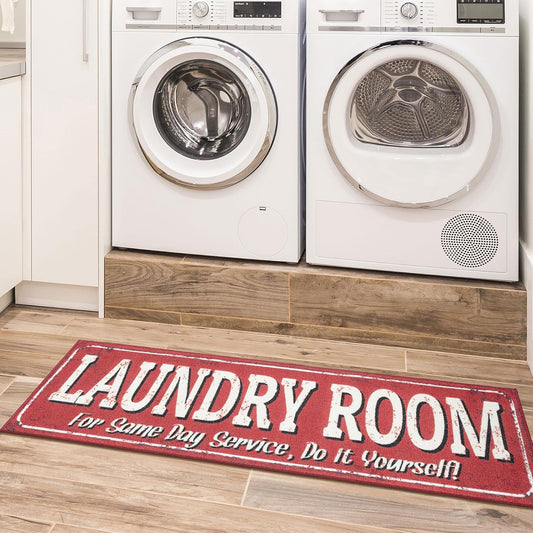 Ottomanson 20" x 59" Laundry Room Rug - Non-Slip Mat for Laundry & Mudroom - Durable, Stain-Resistant, and Easy to Clean - Perfect for High-Traffic Areas - Runner Rug for Entryway Bathroom, Red