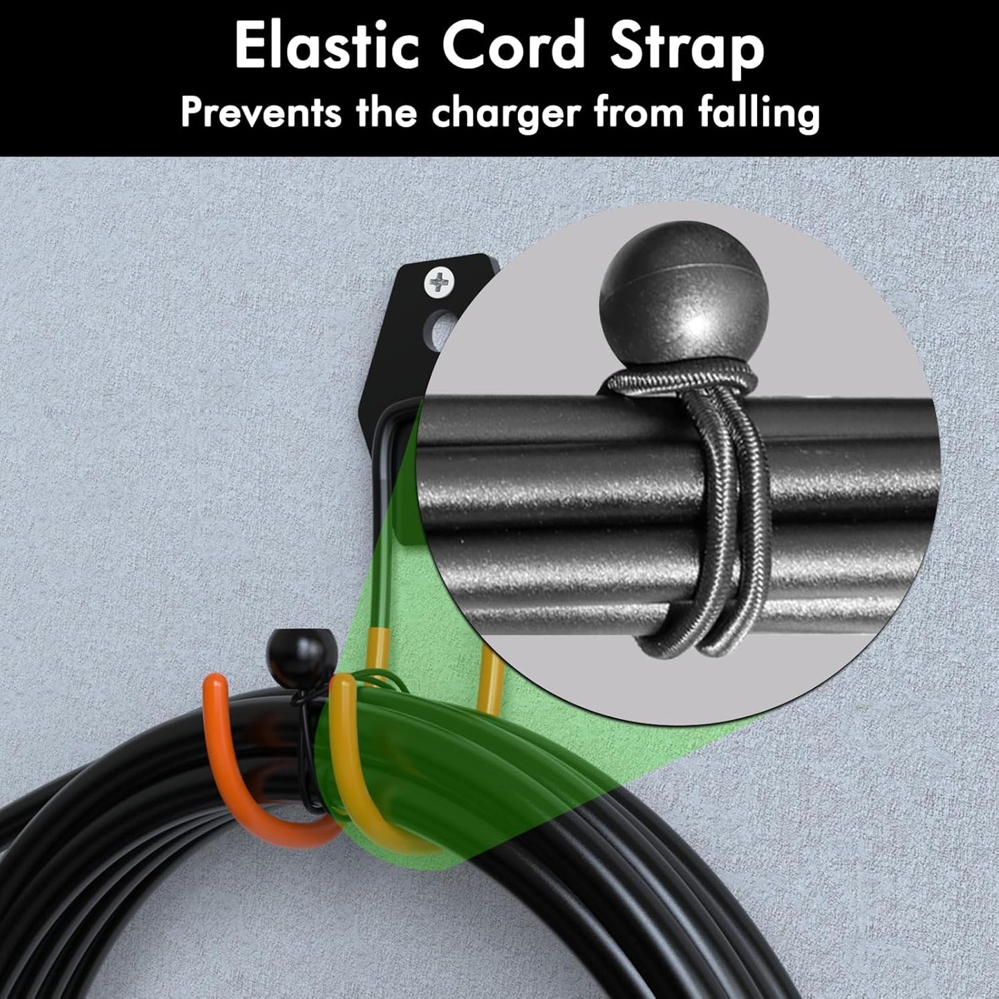 Tesla Charger Holder Wall Mount EV Charger Holder, Tesla Charging Cable Organizer J1772 J-Hook Cord Hanger for All Electric Vehicle Mobile Connector Organizers