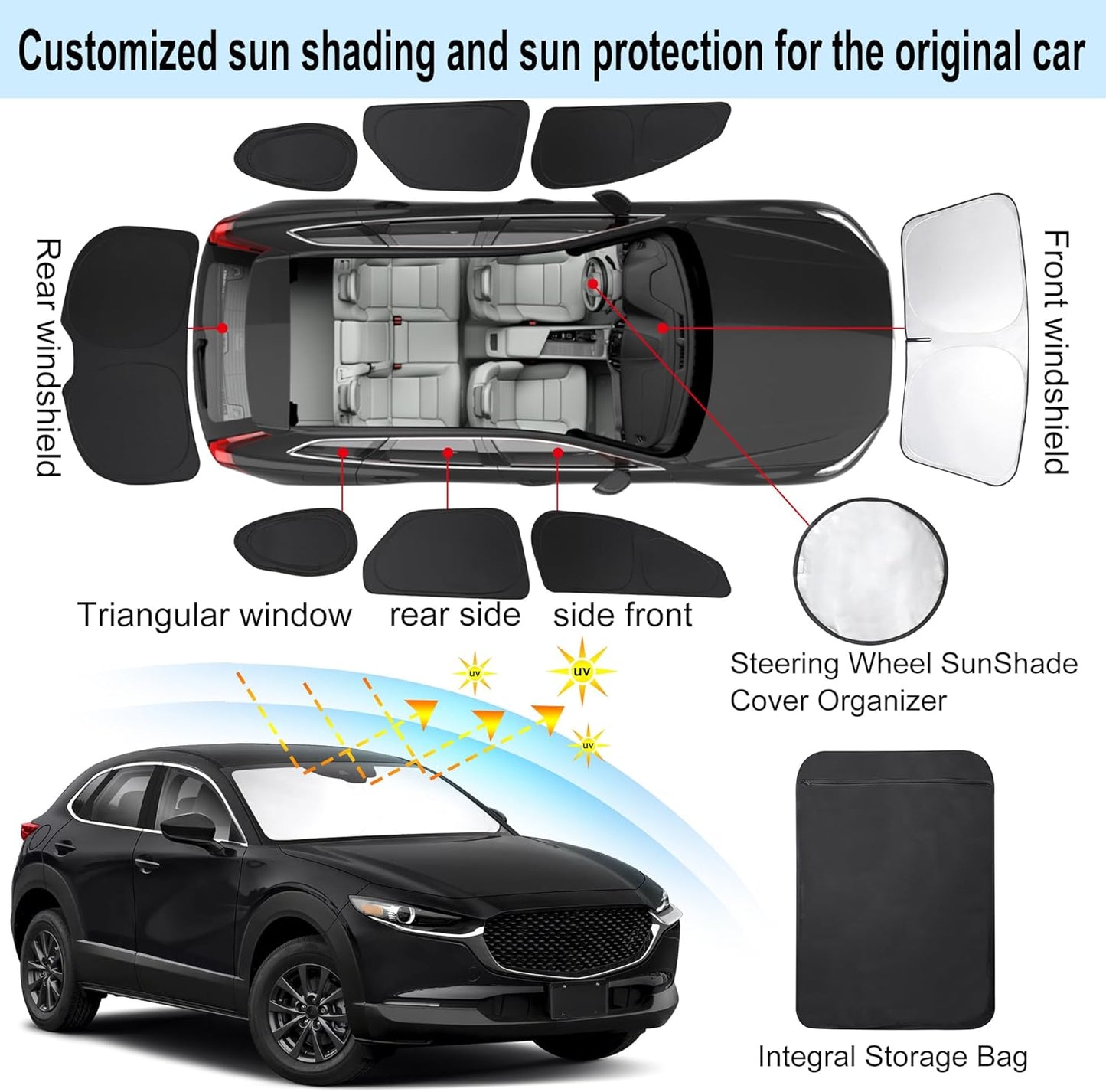TINGLU 8PCS Window Shades for Mazda CX-30 2019-2024 2025 Accessories Car Side Full Windows Rear Triangular Windshield Sun Shade Sun UV Rays & Privacy Protection for Camping,Napping,and Relaxing