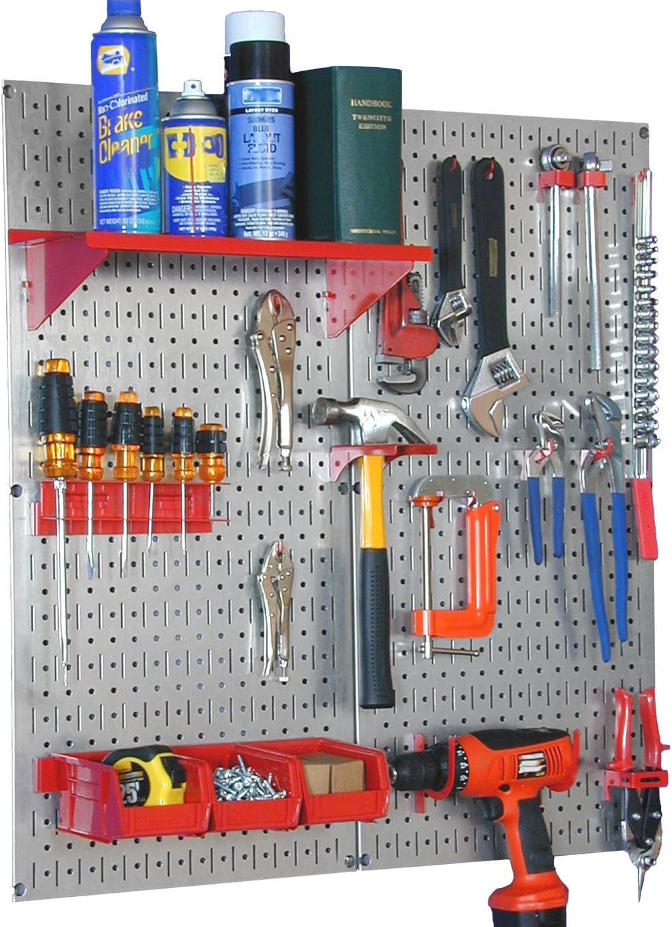 Wall Control 30-WGL-200GVR Galvanized Steel Pegboard Tool Organizer,Galv/Red