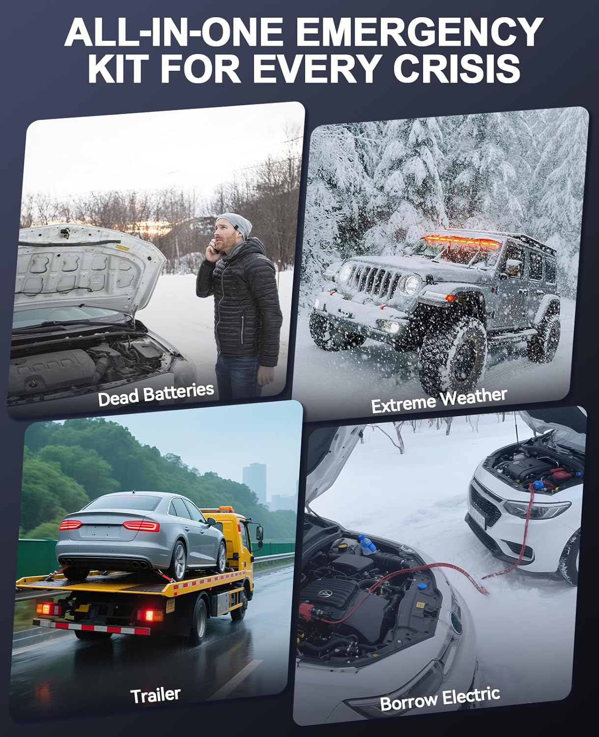 4000A Car Jump Starter with Air Compressor, Portable Charger Jumpstart 12V Vehicle, Power Pack with 150PSI Tire Inflator for 9.0L Gas/7.5L Diesel Engines Jump Box with Light and Jumper Cable