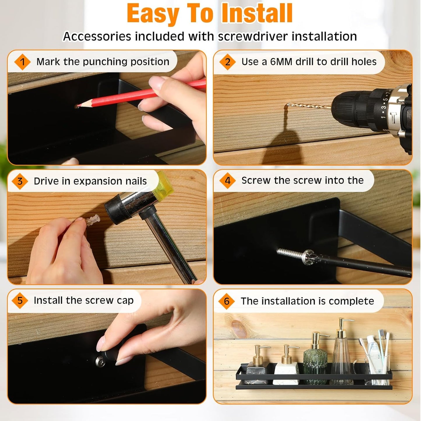 Lallisa 2 Pieces Stainless Steel Shelf Bathroom Shower Floating Shelves Wall Mounted Shower Caddy Basket Shelf Storage Organizer Shelves for Bathroom, Kitchen, Living Room(19.69 Inches/ 50 cm,Black)