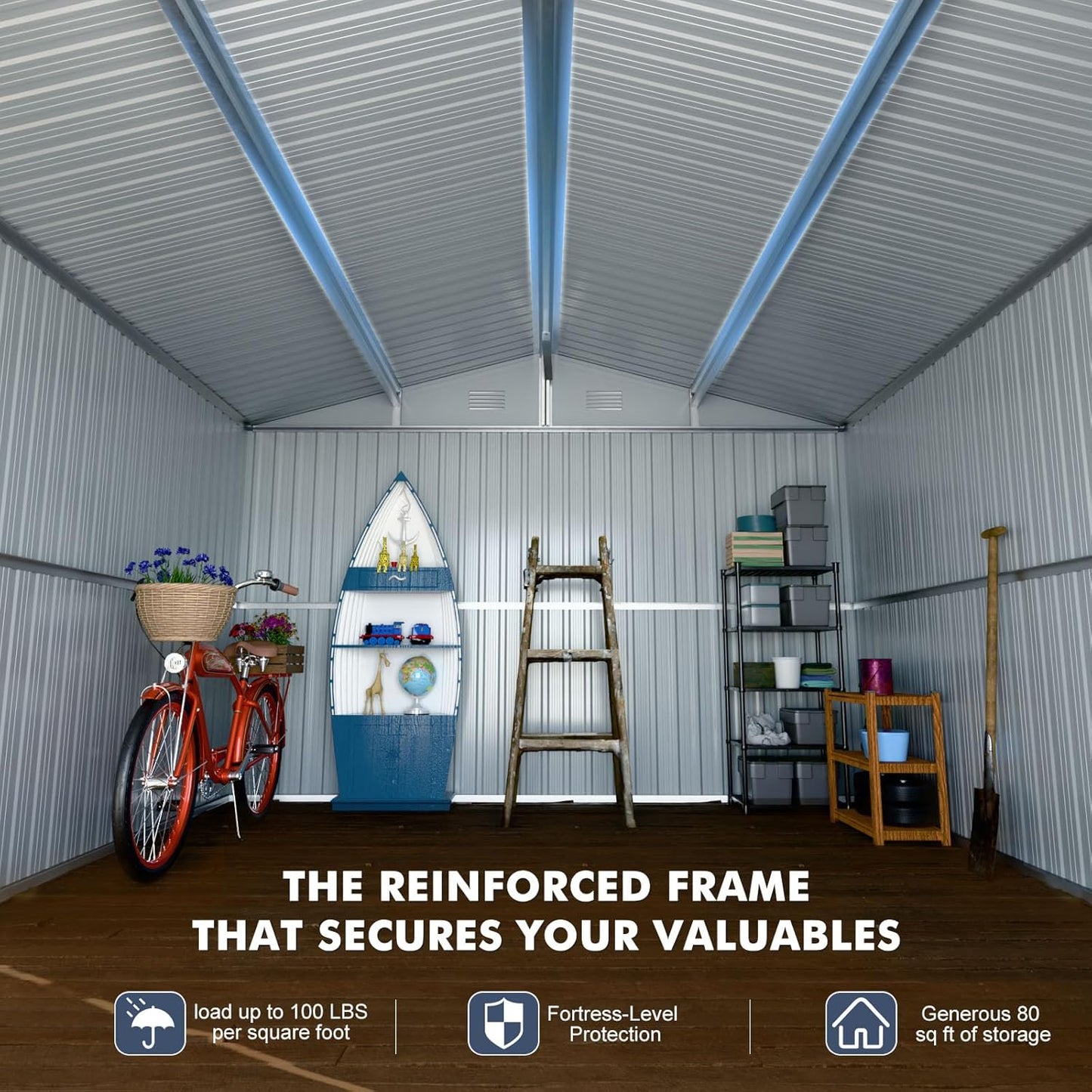 Metal Shed 8x10x6 FT - Steel Tool Storage with Sliding Door and Air Vents - Outdoor Bike Shed for Garden, Backyard, Patio - Utility Storage Solution