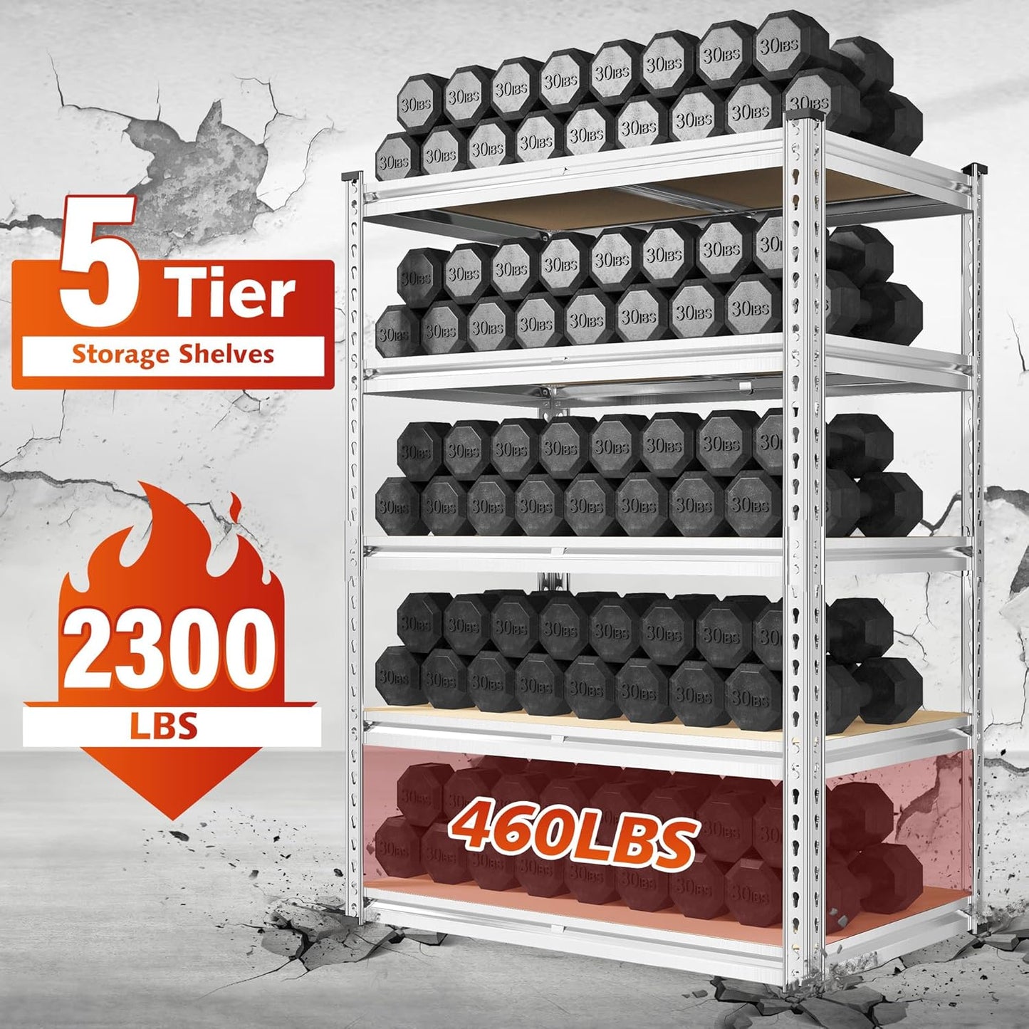 REIBII 72.05" H Storage Shelves 2300LBS Garage Shelving Heavy Duty Metal Shelving 5 Tier Garage Shelves Adjustable Metal Shelf for Kitchen Basement Pantry 35.45" W x 17.72" D x 72.05" H