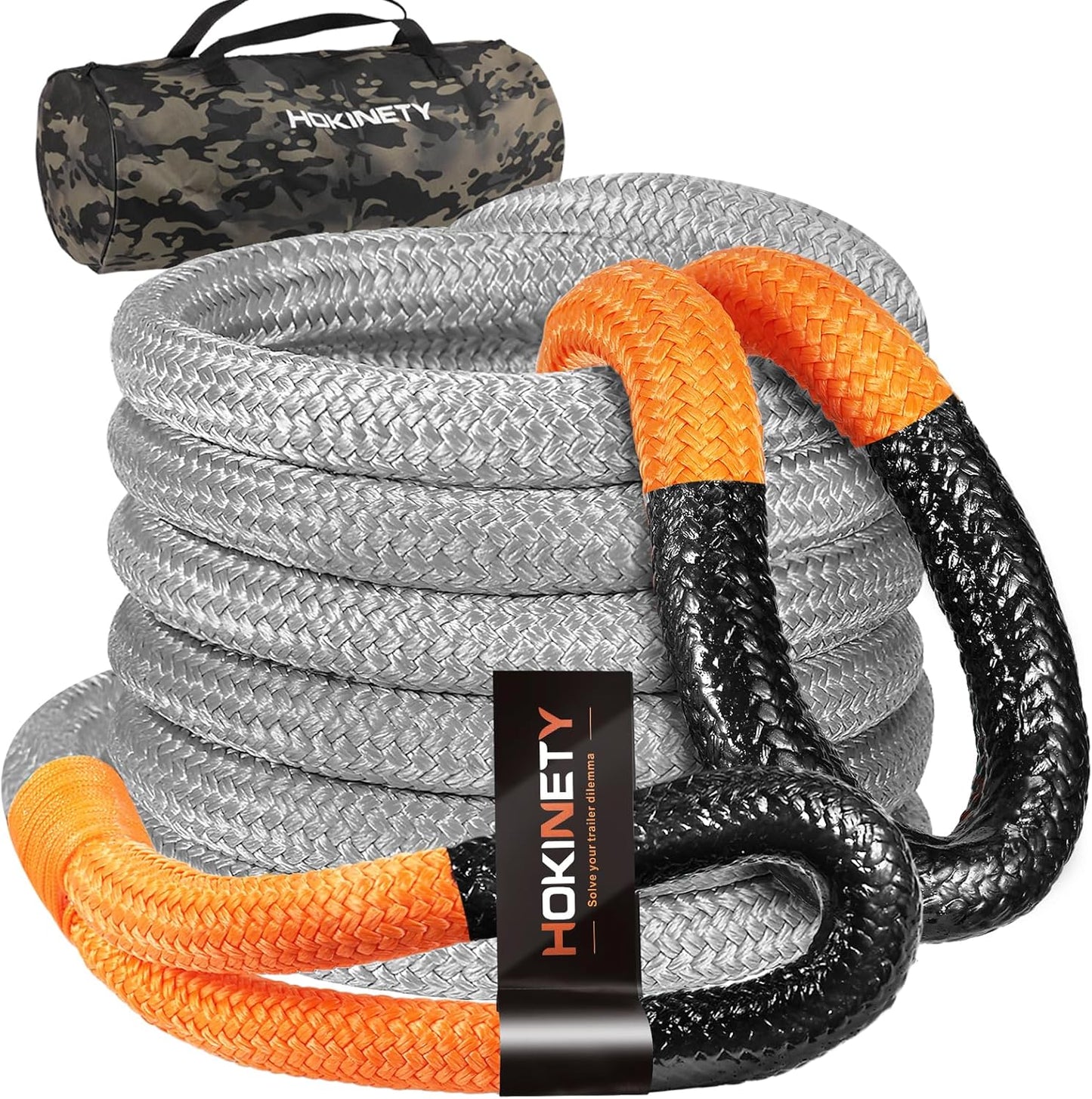 Kinetic Recovery Tow Rope 1-1/8" x30ft Offroad Snatch Strap 48000lbs Heavy Duty Towing Straps Kit for Trucks SUV UTV ATV Tractor Car Jeep - Gray