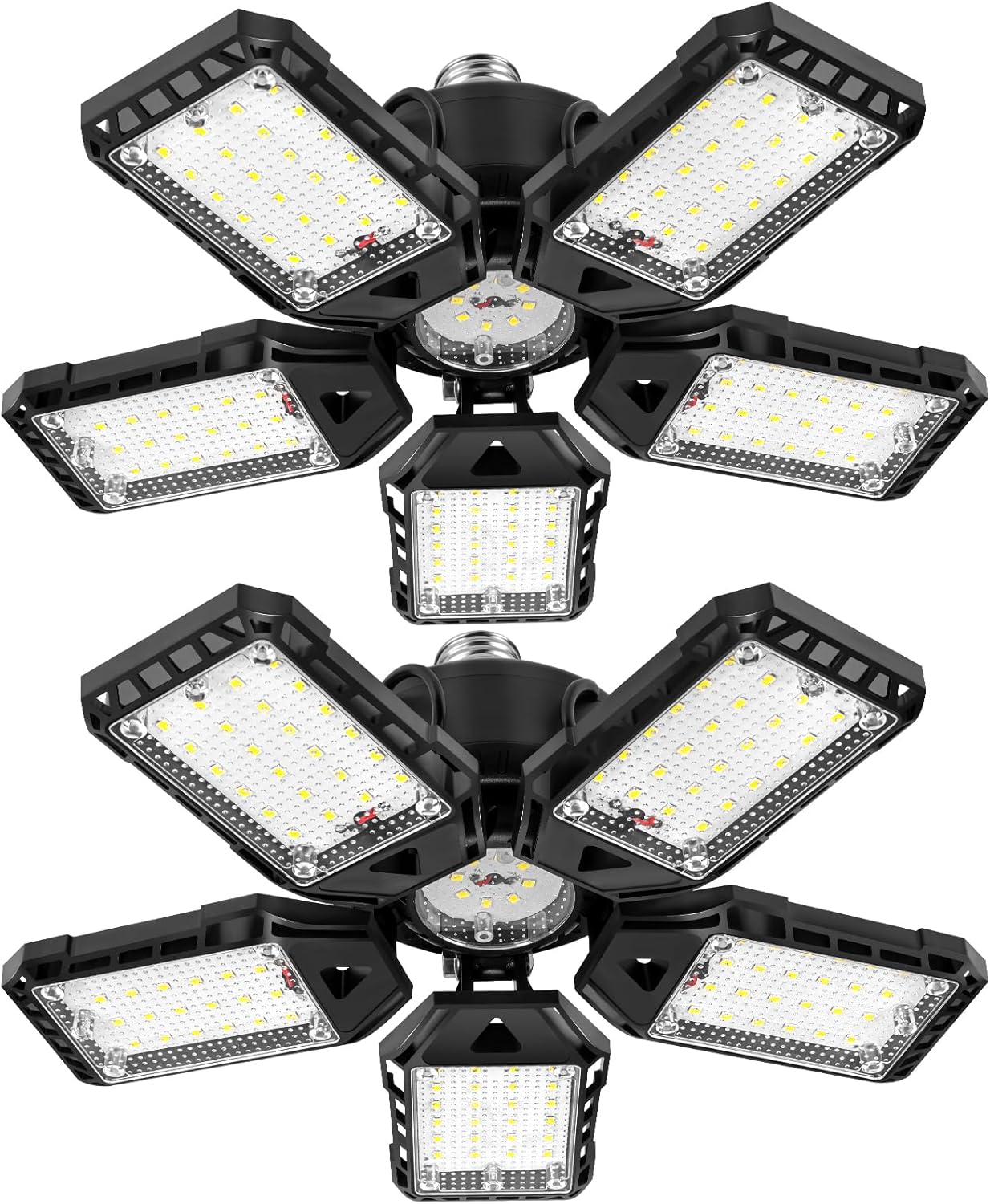 2-Pack LED Garage Lights - 160W, 16000LM 6500K with 5+1 Deformable Panels, Indoor Shop Light, E26/E27 for Garage, Warehouse, Shop, Basement