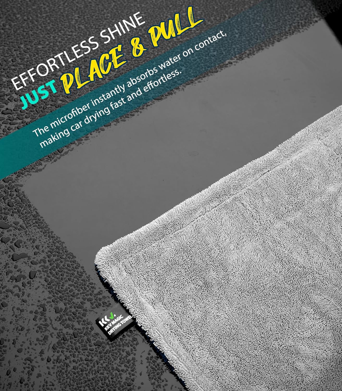 KKV Full-Sized SUV Drying Towel, 48”x24” Dual Sided Microfiber Car Cleaning Towel with Twisting Yarn Technique, 1400GSM Super Absorbent, Scratch-Free, Machine Washable (LightGrey-MarineBlue)