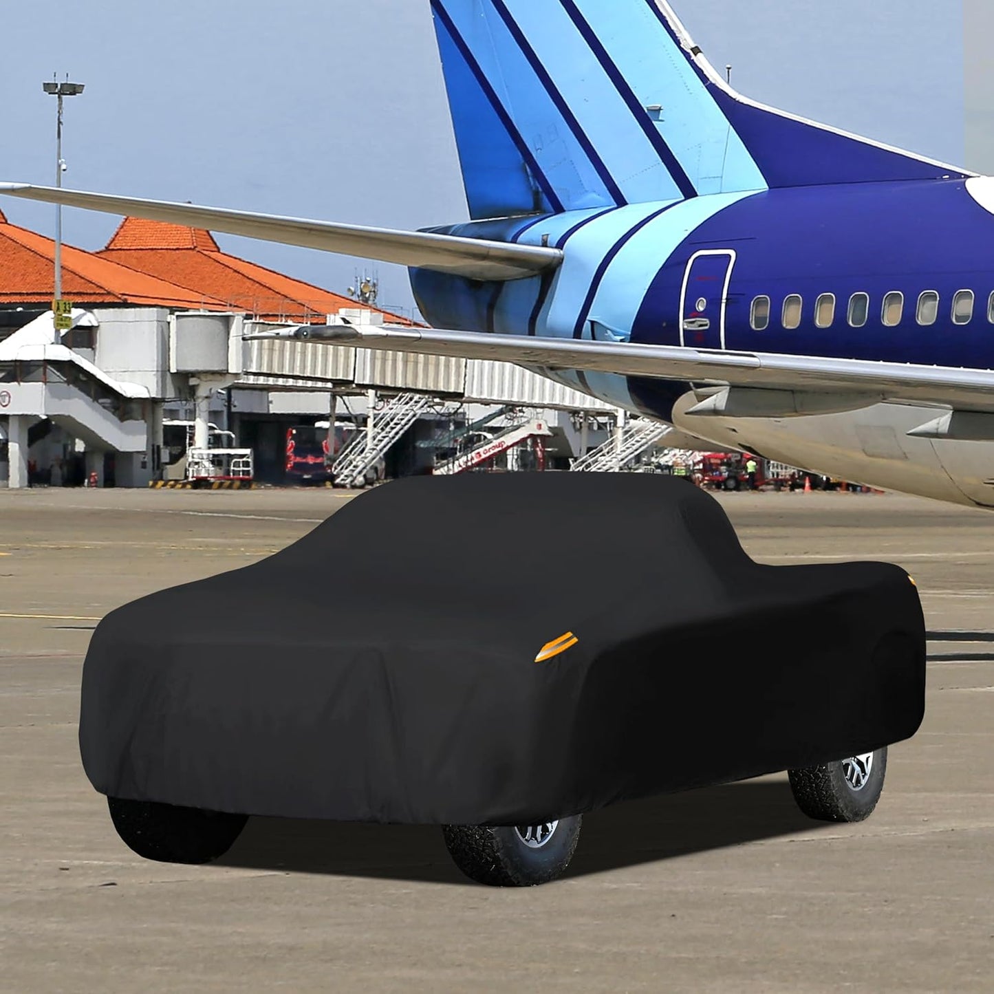 MORNYRAY Waterproof Car Cover All Weather Snowproof UV Protection Windproof Outdoor Full Truck Cover, Universal Fit for (All Black, Fit Truck Length 242-250 inch)