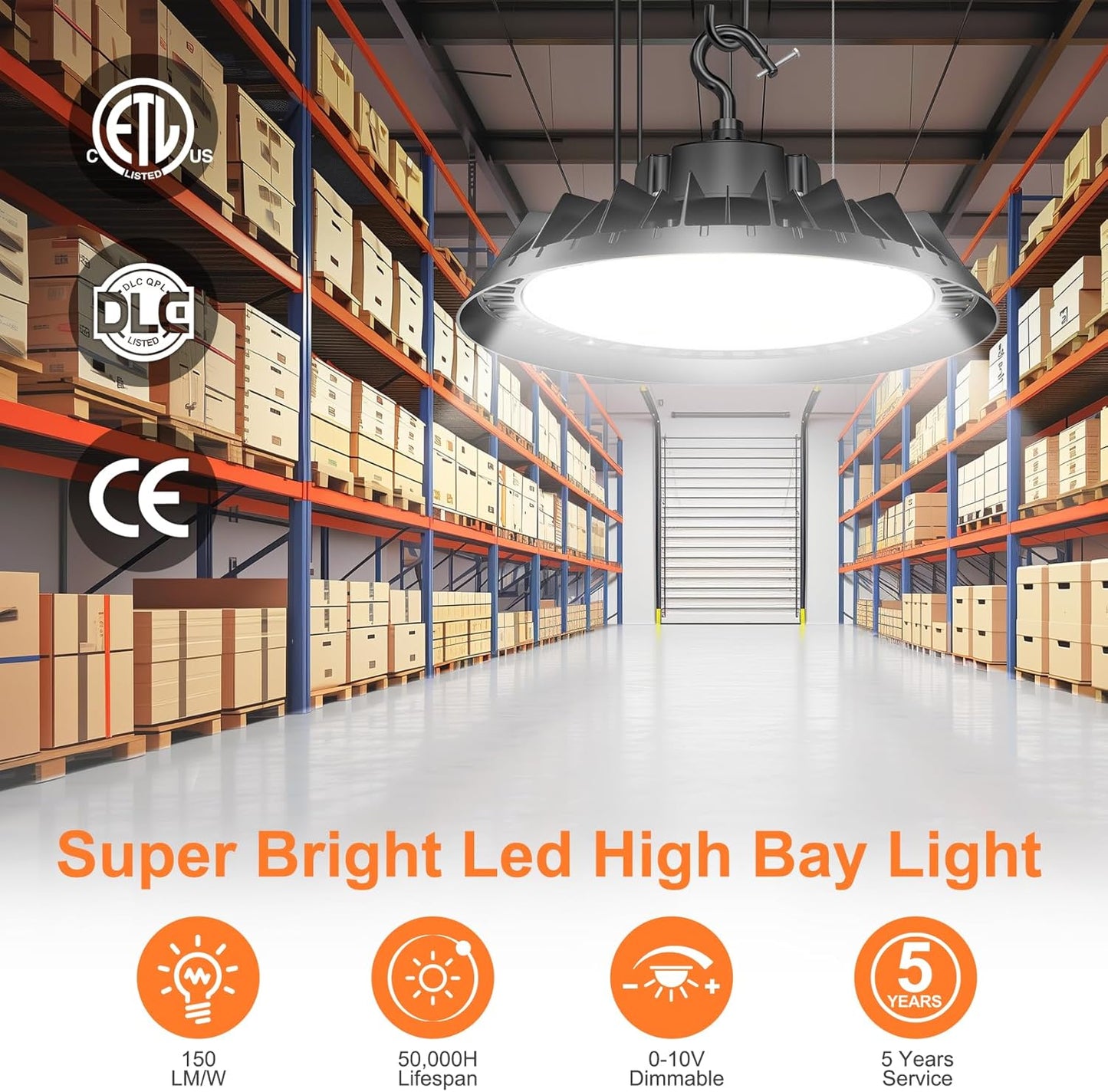 9Pack LED High Bay Lights, Super Bright 200W UFO High Bay LED Shop Lights, 30000LM 5000K, 0-10V Dimmable, 5' Cable Plug, IP65 Waterproof, ETL Listed Plug & Play Lighting for Gym Factory Warehouse