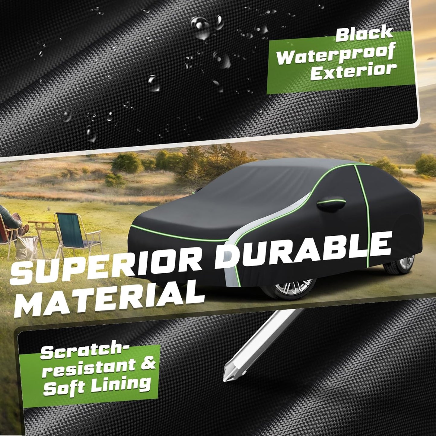 Mixsuper Liner Car Cover for Toyota Camry 1987-2025, 7 Layers Waterproof Car Cover Accessories for Camry with Zipper Door, Windproof Straps, Reflective Strips, Anti-UV, All Weather