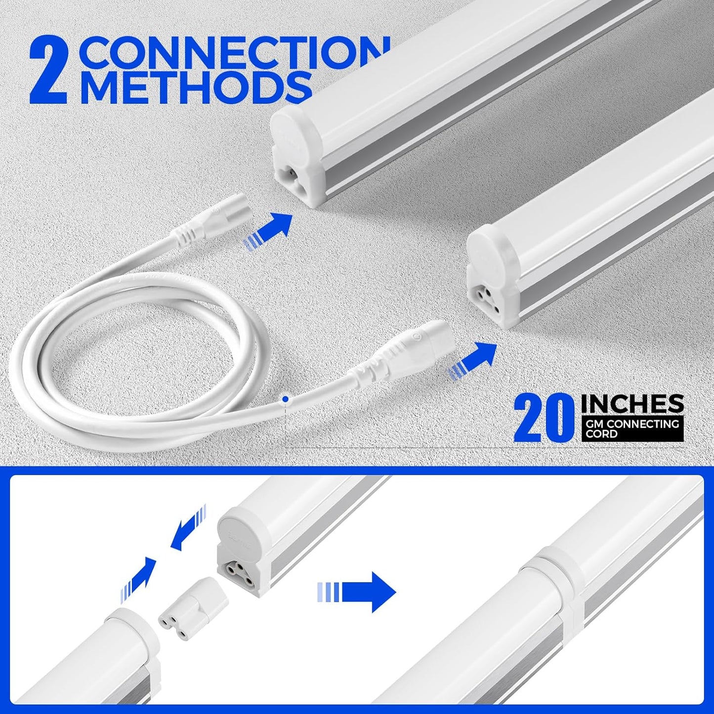 Barrina T5 LED Shop Light 2FT, 6500K (Super Bright White), Utility Shop Lights, Ceiling and Under Cabinet Light, ETL Listed, Corded Electric with Built-in ON/Off Switch, 6 Pack