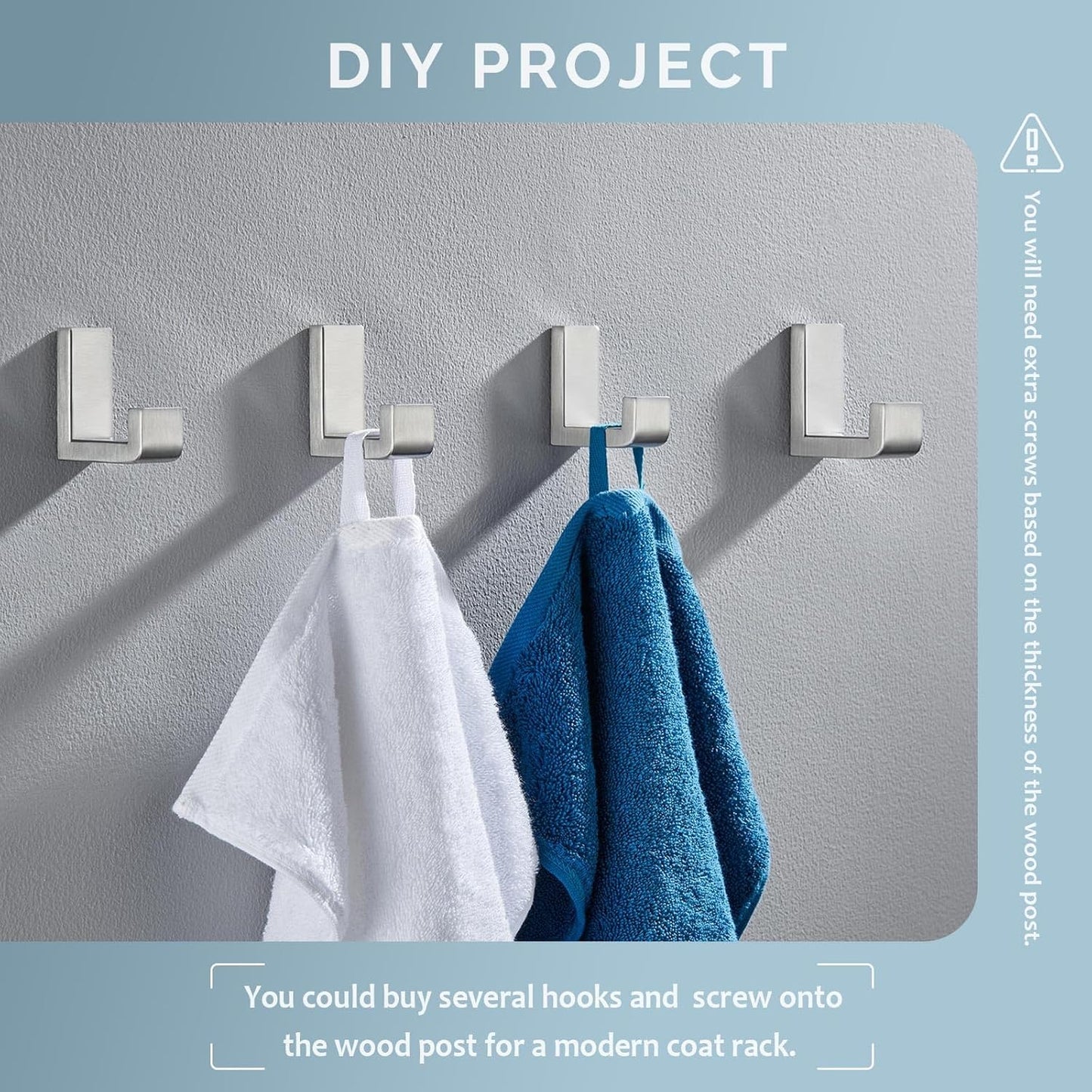 Angle Simple Towel Hooks for Bathroom, SUS 304 Stainless Steel Robe Coat Hooks for Wall, Brushed Nickel, 4 Pack