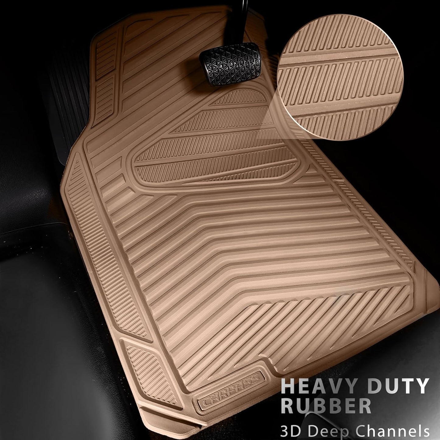 CAR PASS Rubber Car Mats,Car Floor Mats All Weather Car Mat Full Set 3 Piece Tan Waterproof Automotive Floor Mat Trim to Fit for Cars Sedan SUVs Small Trucks Heavy Duty Anti-Slip Easy Clean, All Beige