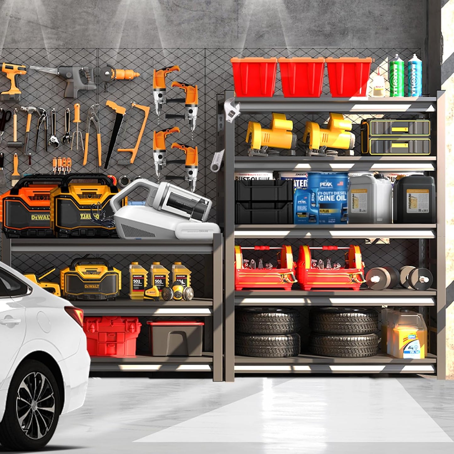 Garage Shelving, Storage Shelves Heavy Duty, 5-Tier Adjustable Black Shelving, 3000Lbs Utility Shelf for Garage/Basement/Kitchen, 72”H×48”W×24”D