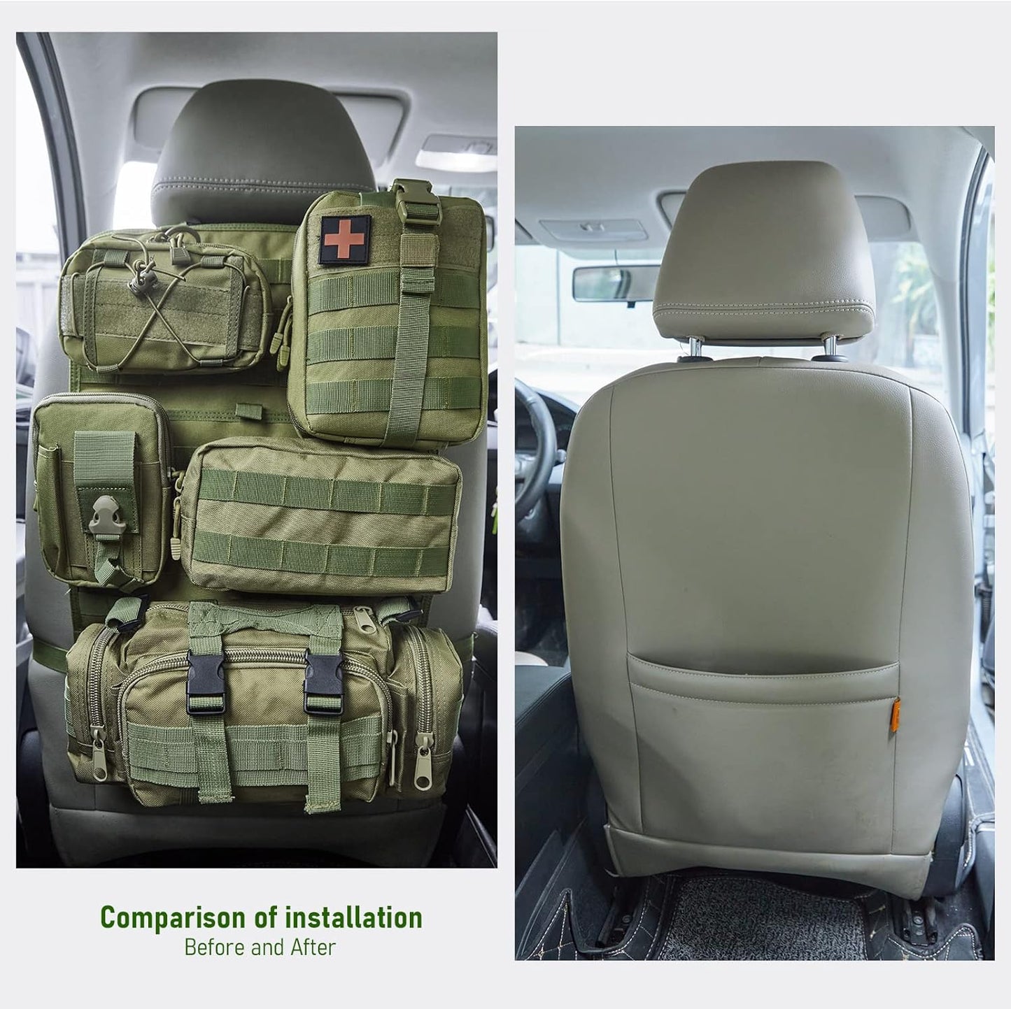 Universal Tactical Seat Back Organizer Vehicle Molle Panel Organizer Storage Bag with 5 Detachable Molle Pouch for All Vehicel Such as Jeep,Truck,SUV, Car, Ford,Chevy etc