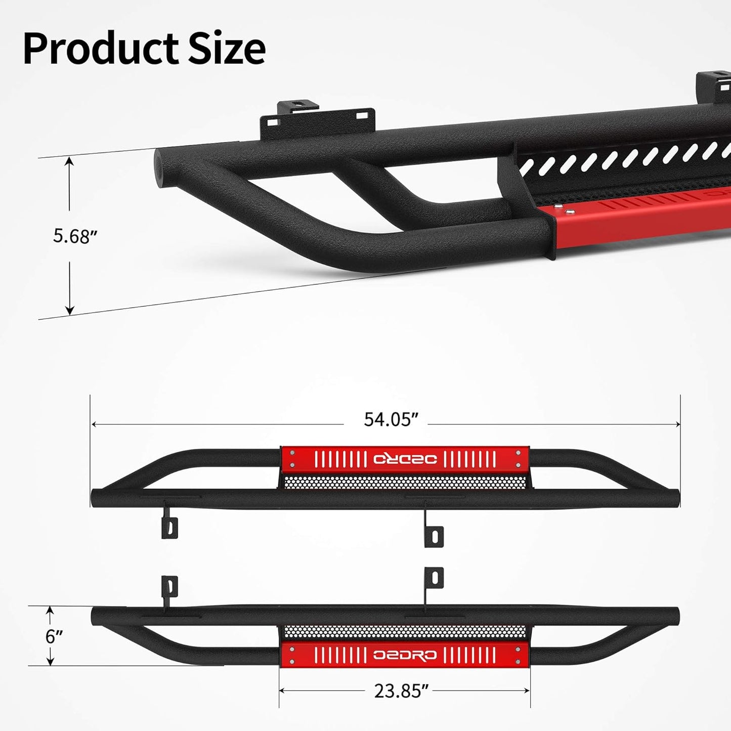 OEDRO 6 inch Running Boards, Drop Side Steps Compatible with 2007-2018 Jeep Wrangler JK 2 Door, Steel Nerf Bars Red Paintable Step Plates