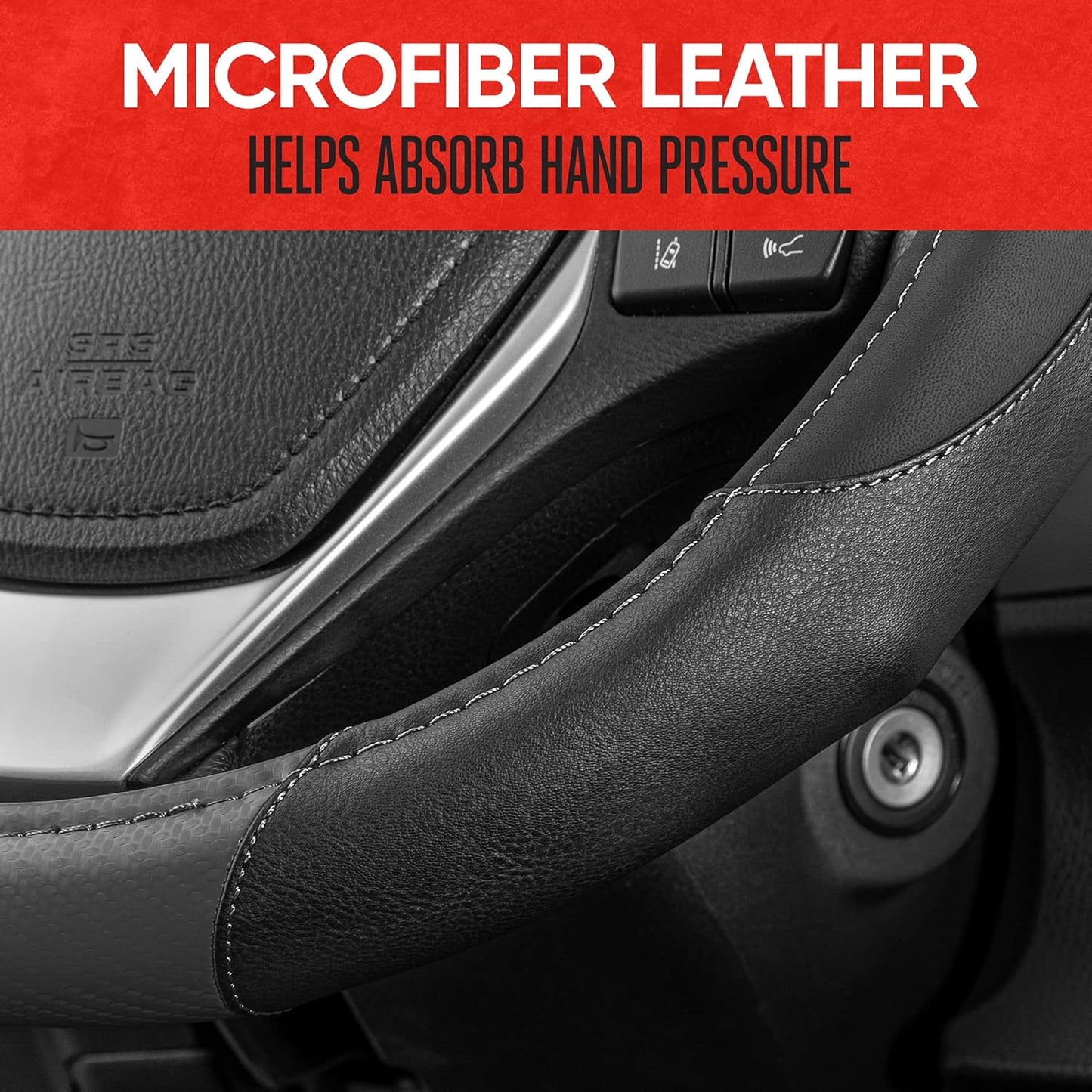 Motor Trend GripDrive Carbon Fiber Steering Wheel Cover, Non-Slip Sporty Racing Faux Leather Ergonomic Comfortable Handle, Steering Wheel Cover for Cars Trucks Vans SUV - Fits Standard 15 Inch - Gray