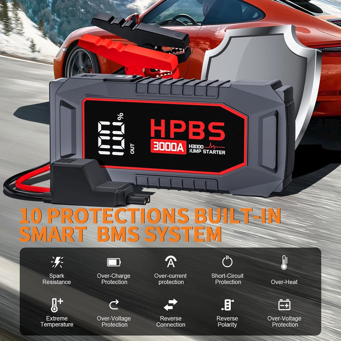 Jump Starter - 3000A Car Battery Jump Starter for Up to 10L Gas and 8L Diesel Engines, 12V Portable Battery Jump Starter Box with 3.0" LCD Display