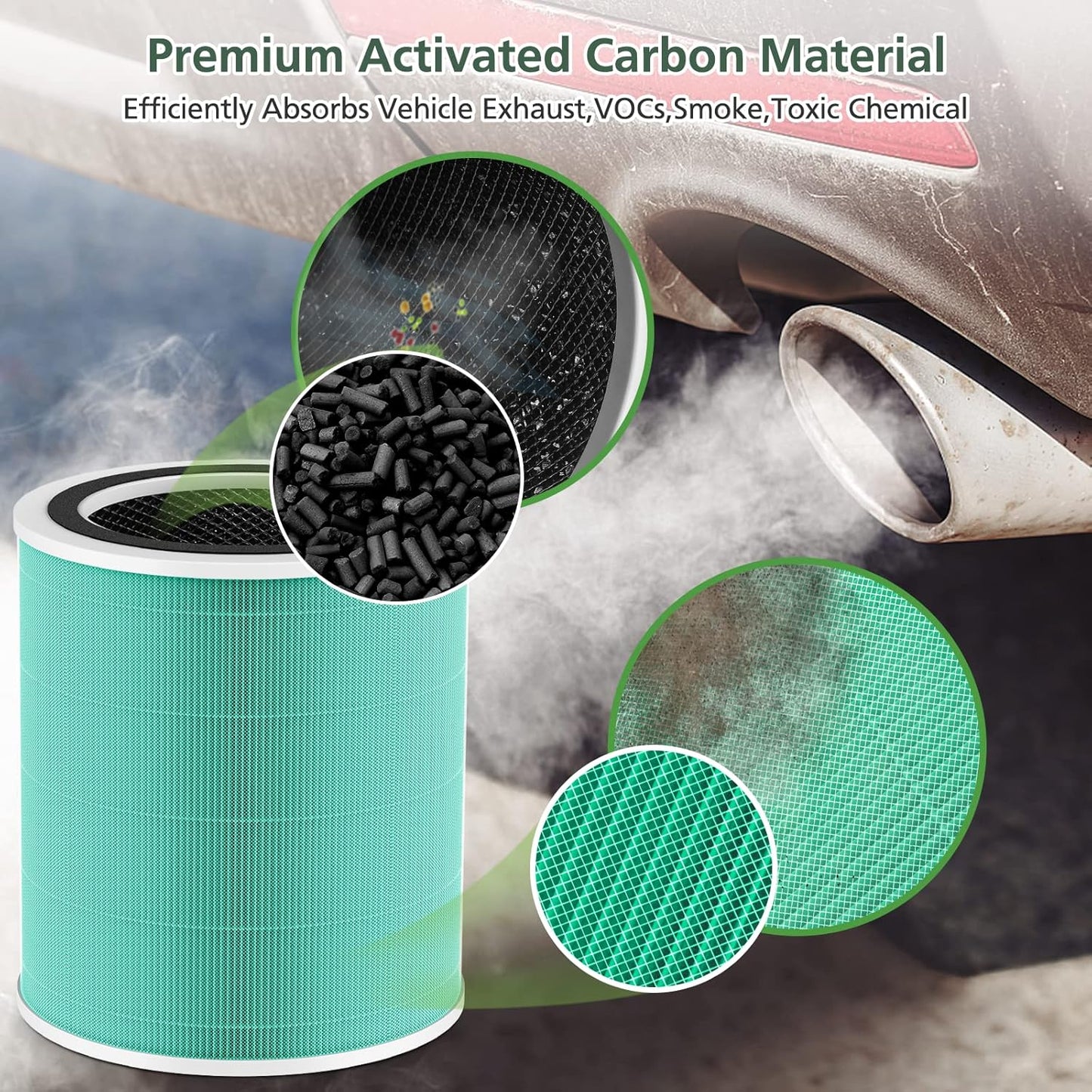 Core 400S Toxin Absorber Replacement Filter for LEVOIT Core 400S Smart WiFi Air Purifie-r, 3-in-1 HEPA Activated Carbon Filter, Core400S-RF-TX (LRF-C401-GUS), Green, 2 Pack