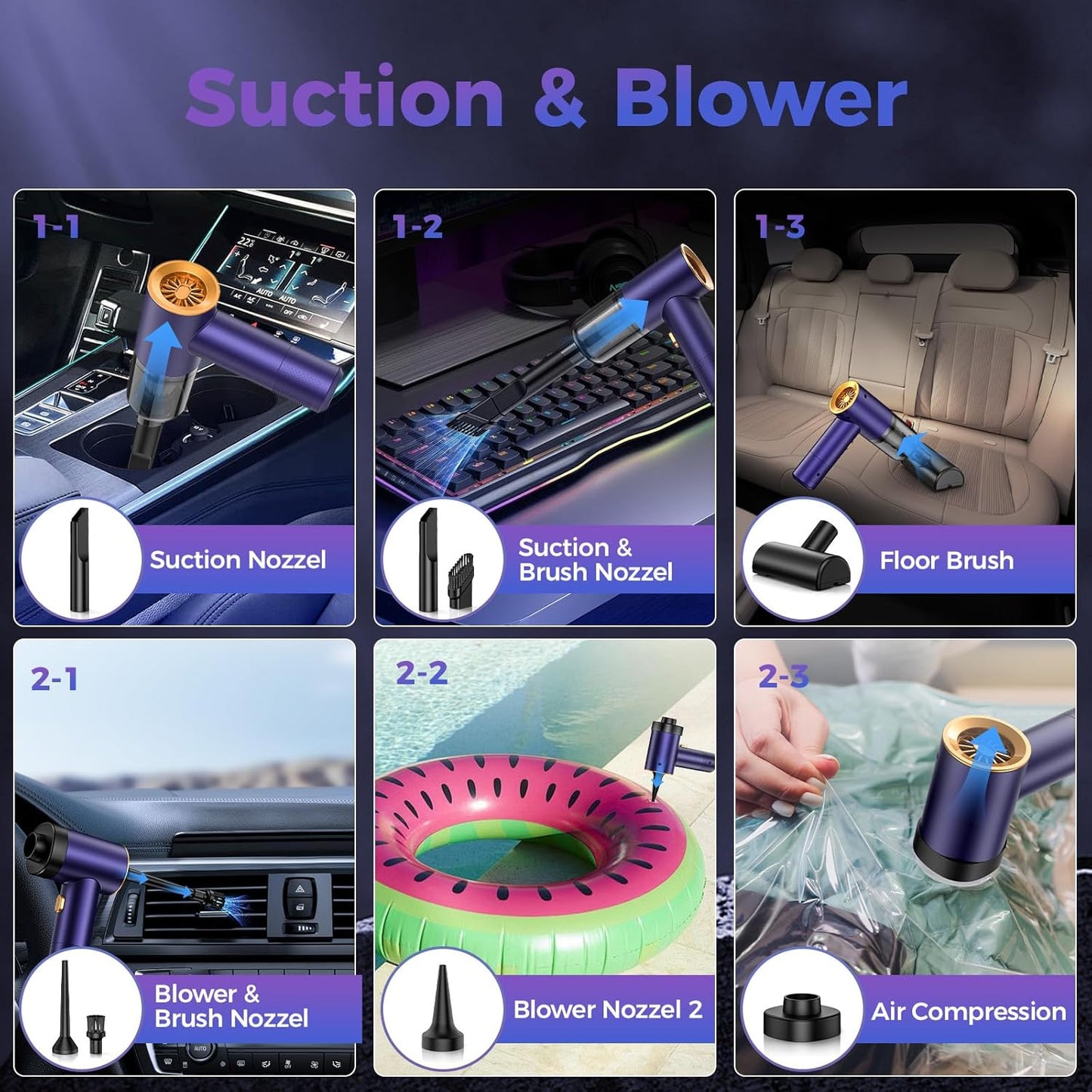 Handheld Car Vacuum Portable Cordless,18000PA High Power Vacuum Cleaner with Brushless Motor,7 in 1 Mini Hand Held Vacuum Rechargeable AirDuster/Blower for Car,Home,Office,Pet