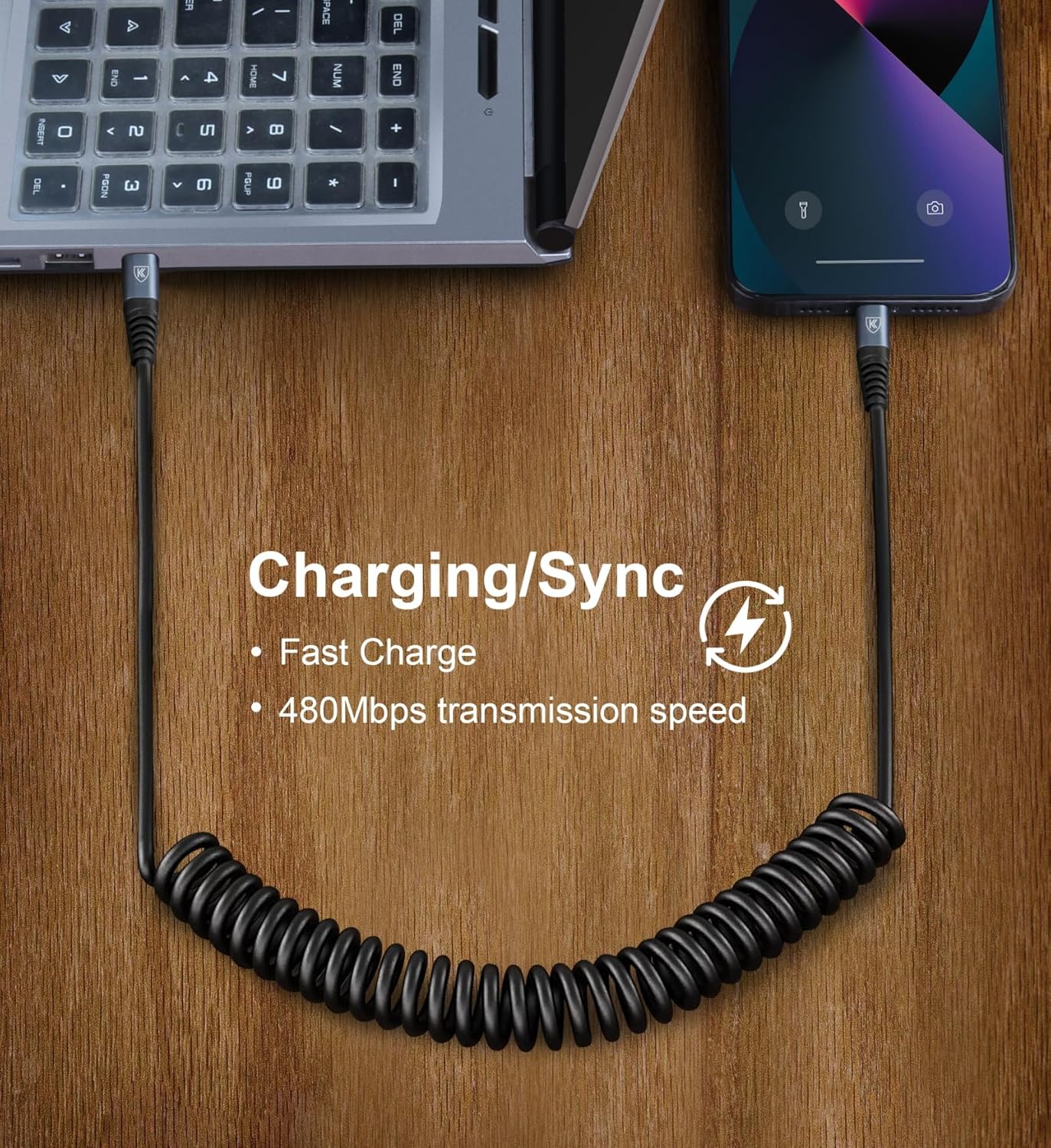 KIYODA USB Type C to Lightning Cable 6FT 2Pack, Coiled iPhone Charger Fast Charging for CarPaly Short USBC iPhone Cord for iPhone14/13/12/11 Pro Max/iPad/CarPlay-Black