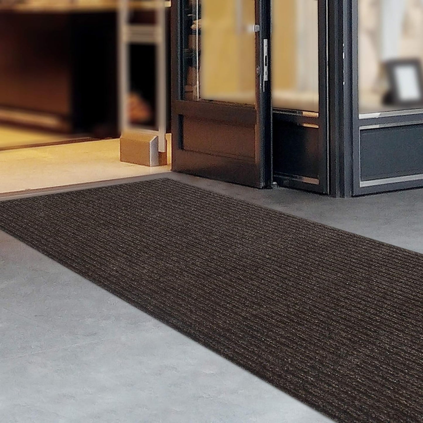 iCustomRug Spartan Weather Warrior Indoor/Outdoor Utility Ribbed Carpet Runner with Non-Slip Thermoplastic Rubber Backing, 6ft X 74ft in Brown